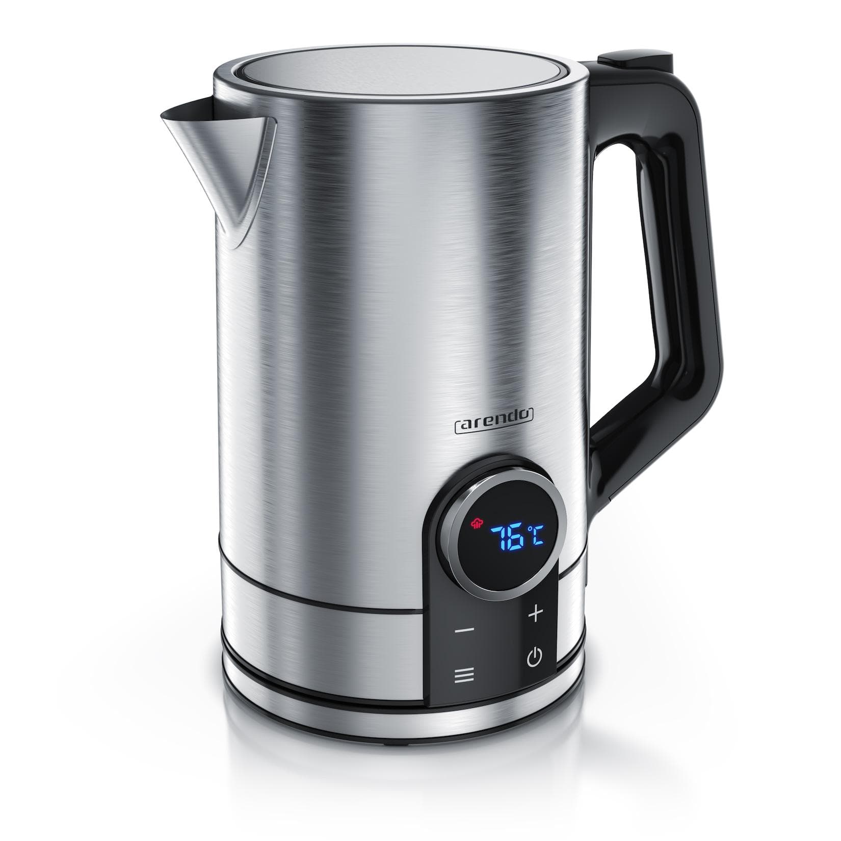 Arendo Wasserkocher Edelstahl 1,7 Liter 2200W mit Temperatureinstellung und LED-Display Modell DIVINE Silber