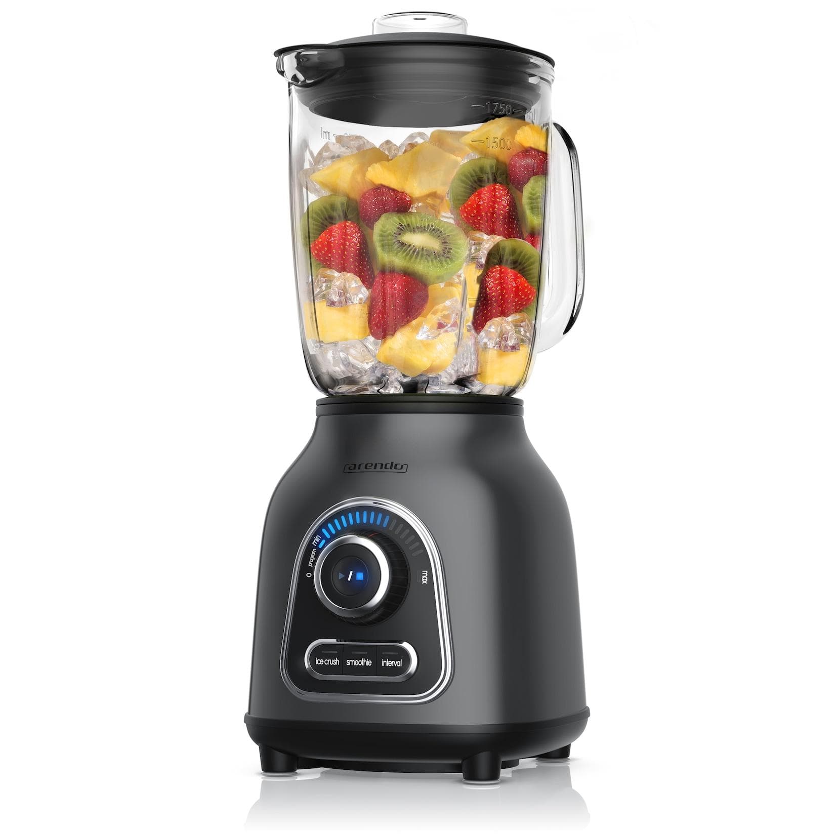 Arendo Standmixer 1,75L Glasbehälter Edelstahl 1400W Ice Crush Funktion Milchshaker Grau/Schwarz