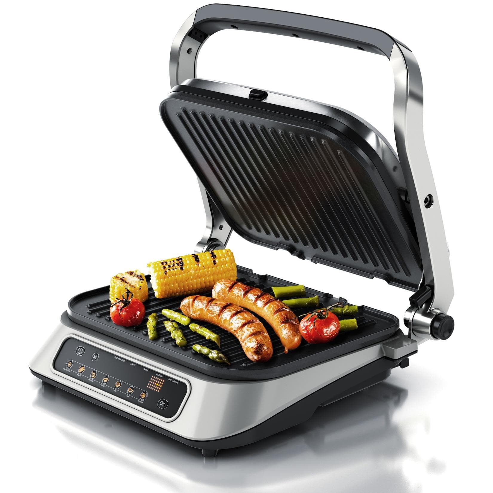 Arendo Kontaktgrill mit Digitalsteuerung - Tischgrill / Sandwichmaker / Panini Grill - Abnehmbare & Antihaftbeschichtete Platten