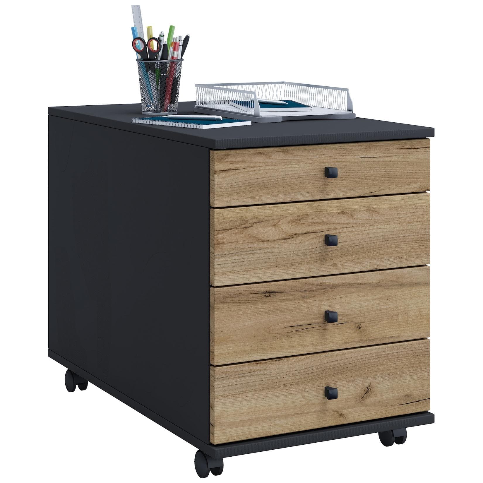 Holz Rollcontainer "Lona" mit Schubladen