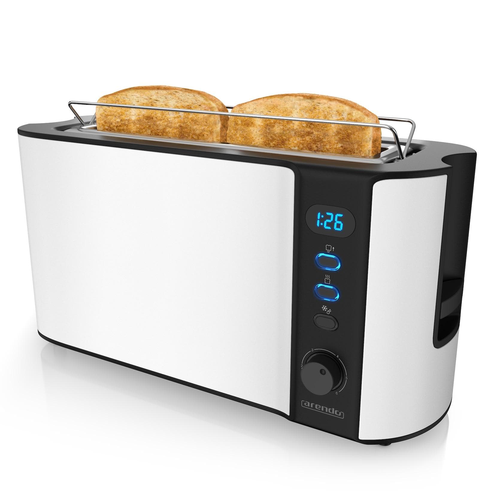 Arendo Langschlitz Toaster 2 Scheiben Weiß Edelstahl