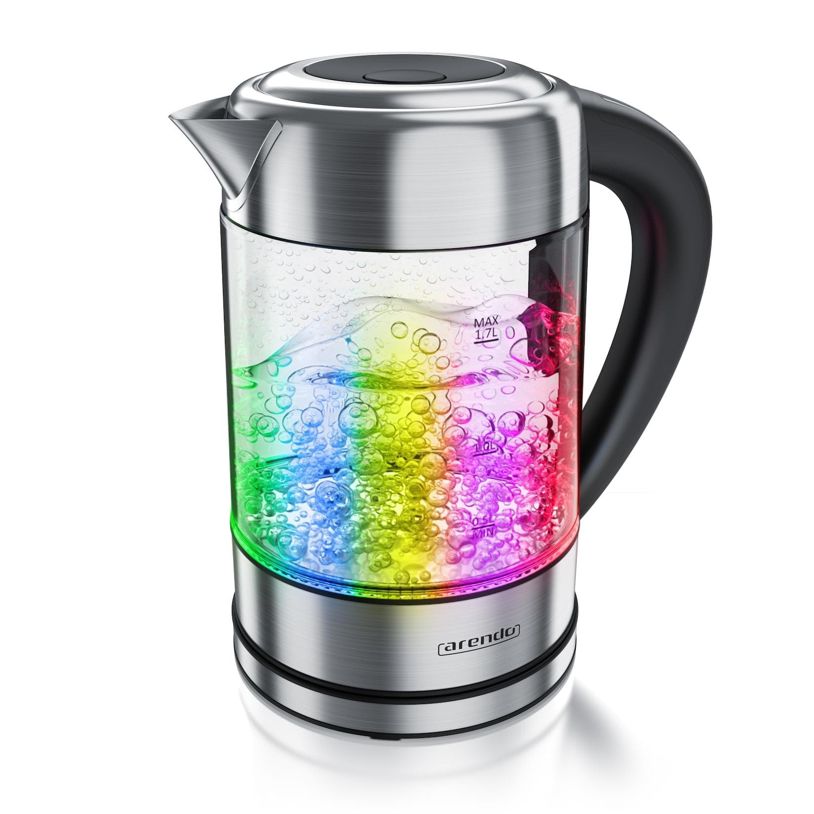 Arendo Wasserkocher 1,7 l Edelstahl mit Glaskörper