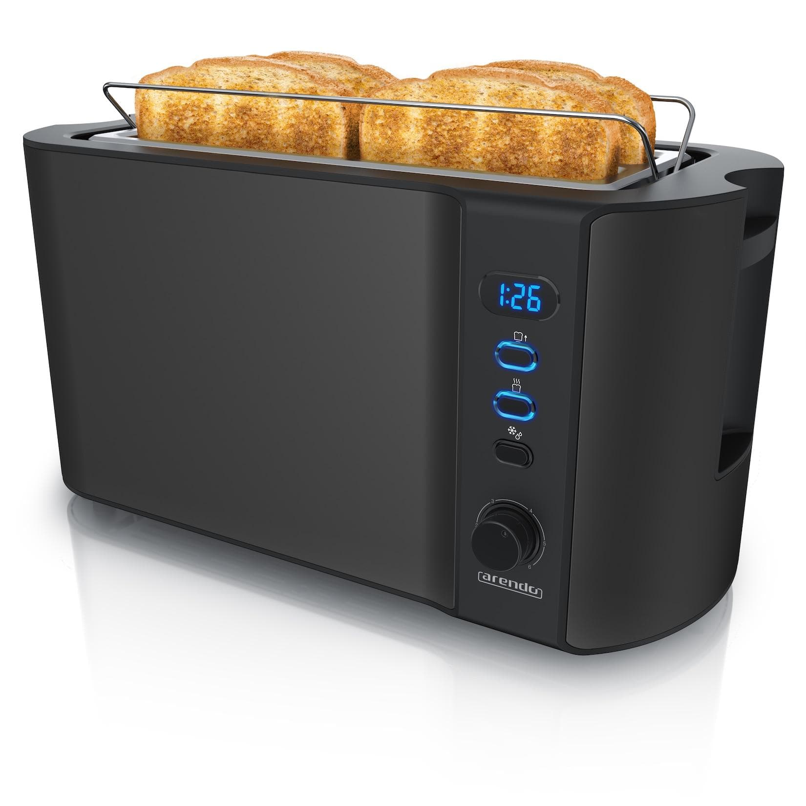 Arendo Langschlitz 4-Scheiben-Toaster Frukost mit Display, Defrost-Funktion, Schwarz