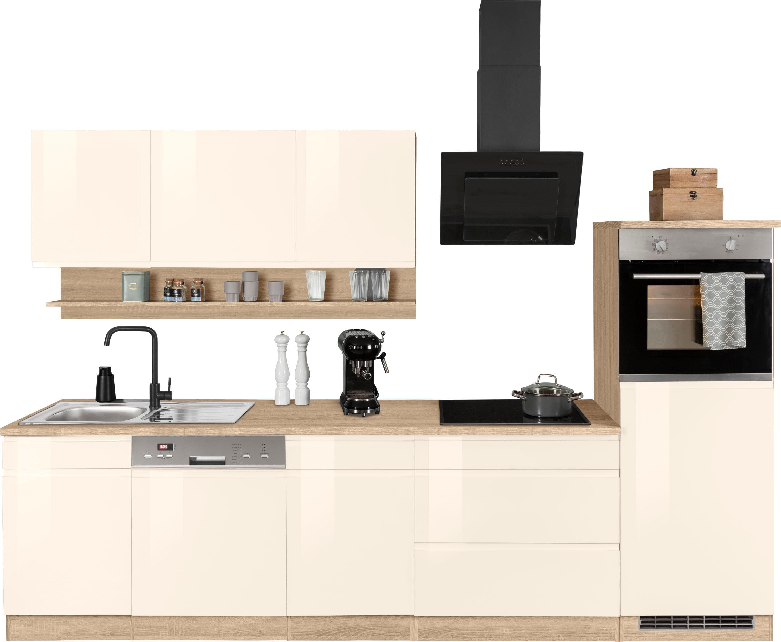 Küchenzeile KOCHSTATION KS-Virginia Beige Eiche Sonoma Creme Hochglanz