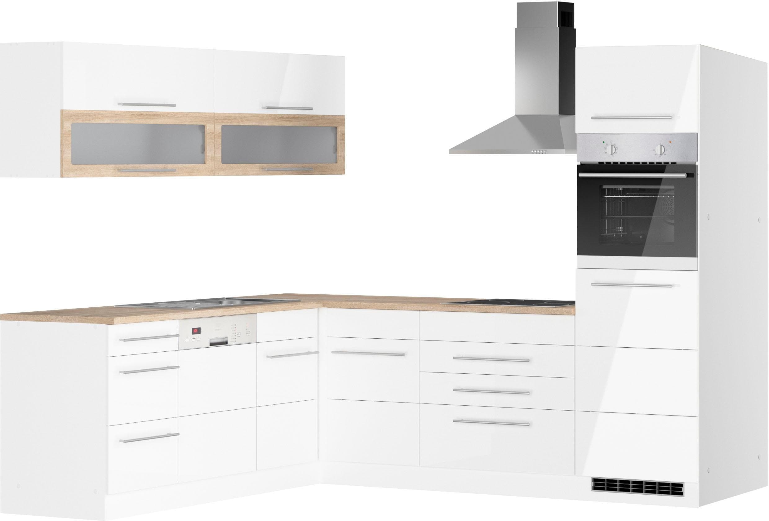 Winkelküche KOCHSTATION "KS-Wien" Weiß Hochglanz Weiß Eiche Sonoma