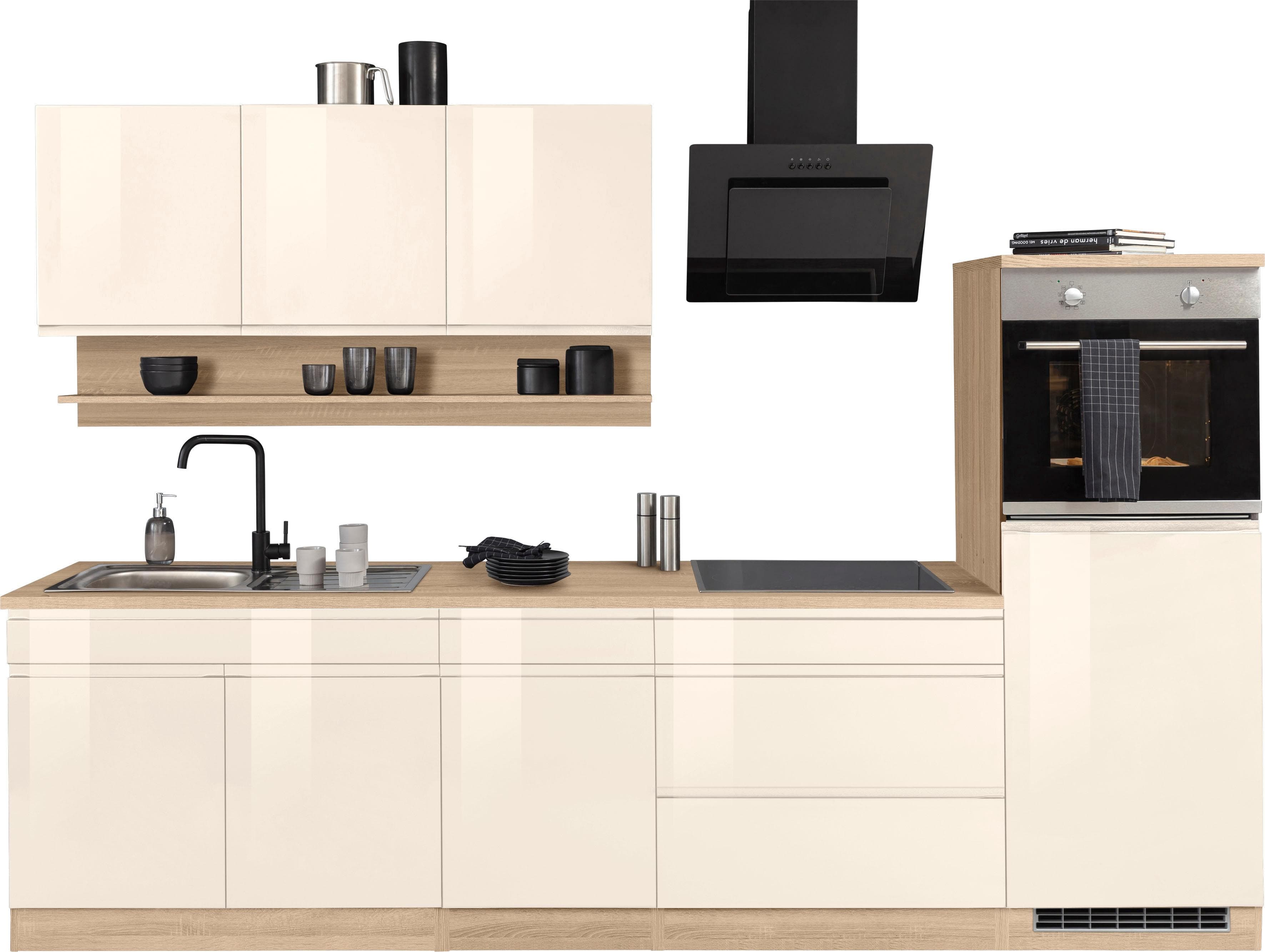 Küchenzeile KOCHSTATION KS-Virginia Beige Creme Hochglanz