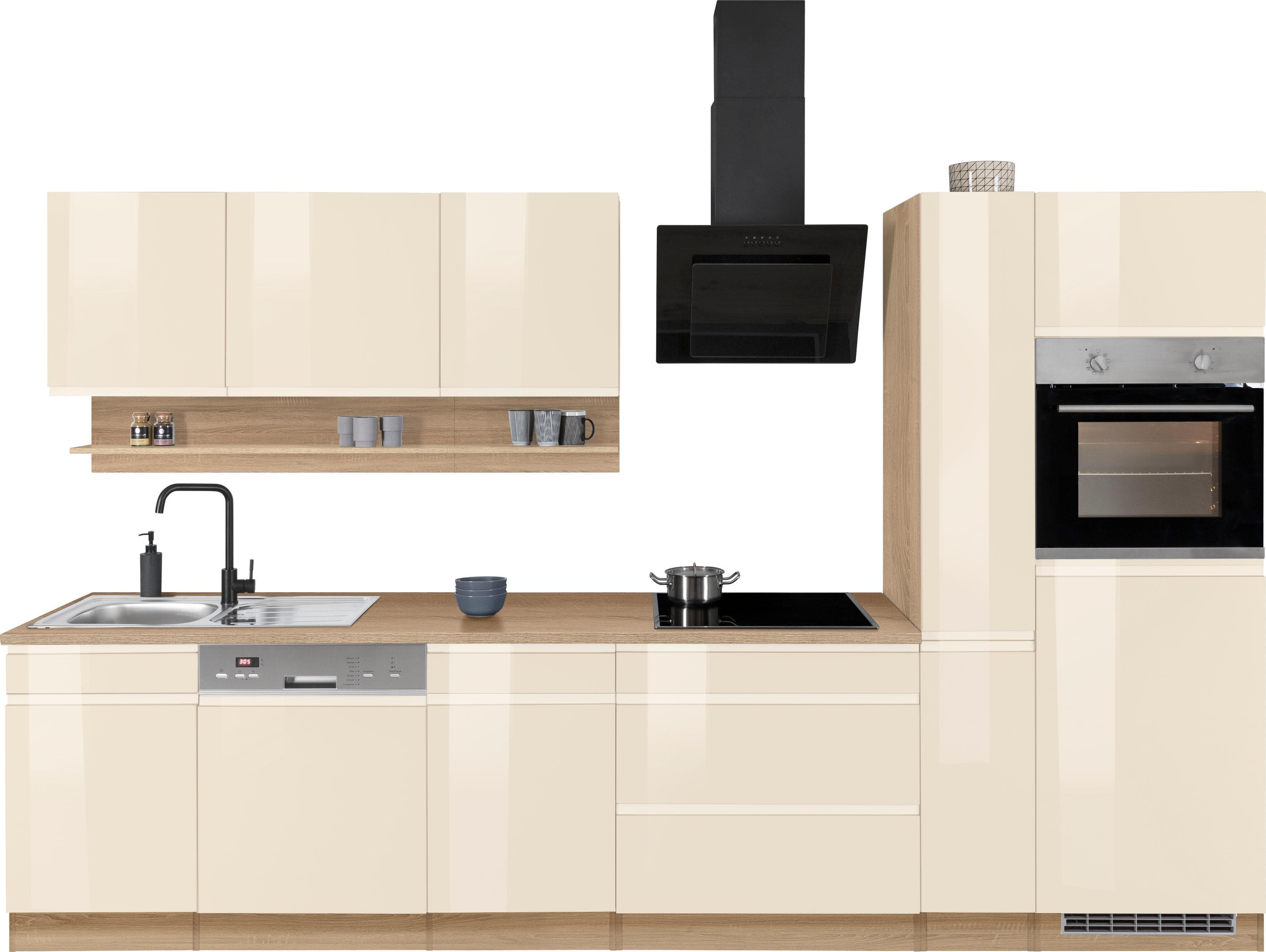 Küchenzeile KOCHSTATION Virginia Beige Eiche Sonoma Hochglanz