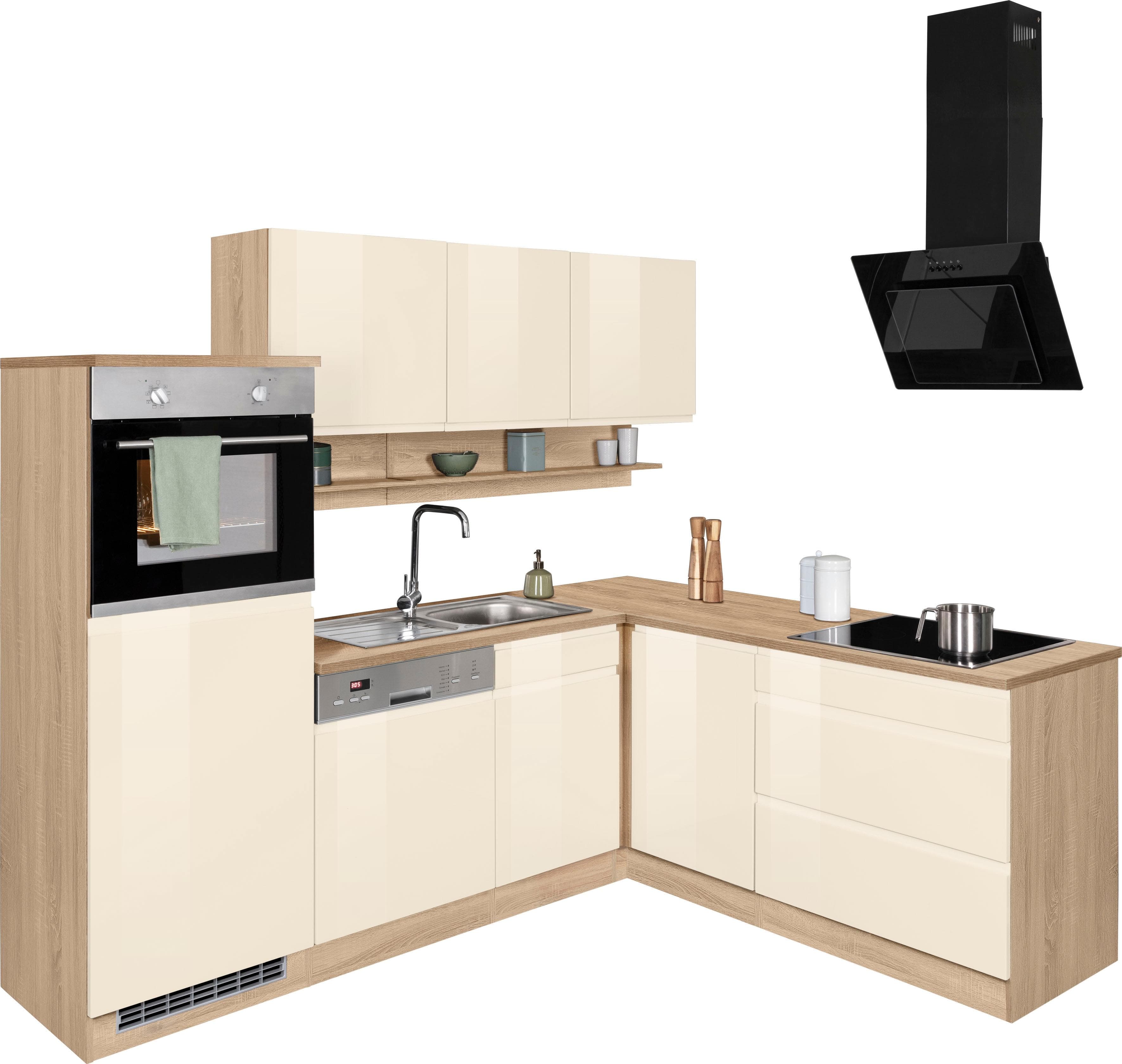 Winkelküche KS-Virginia Beige Creme Hochglanz Eiche Sonoma