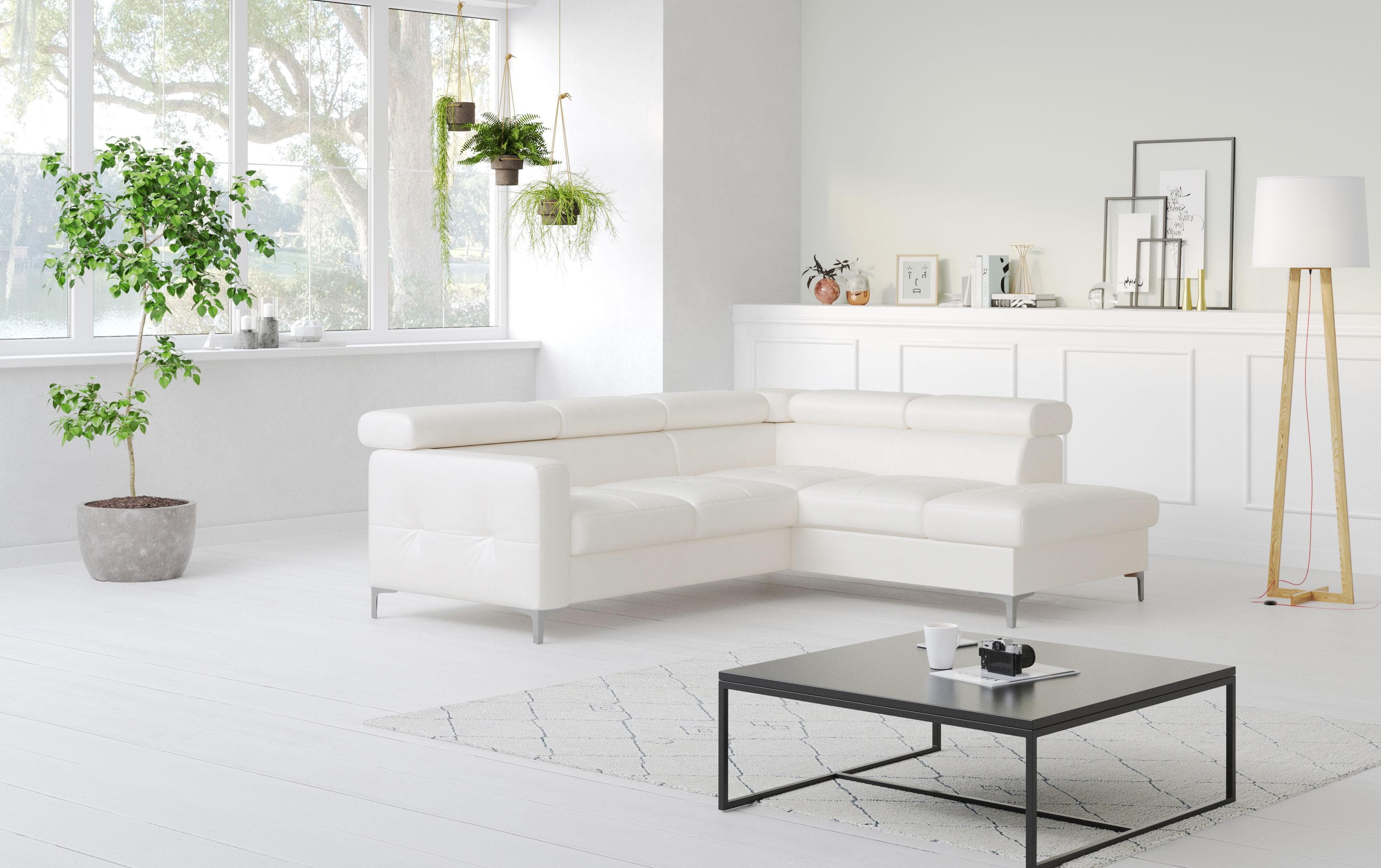 COTTA Ecksofa Sammy L-Form Weiß mit Kopfteilverstellung und Bettfunktion