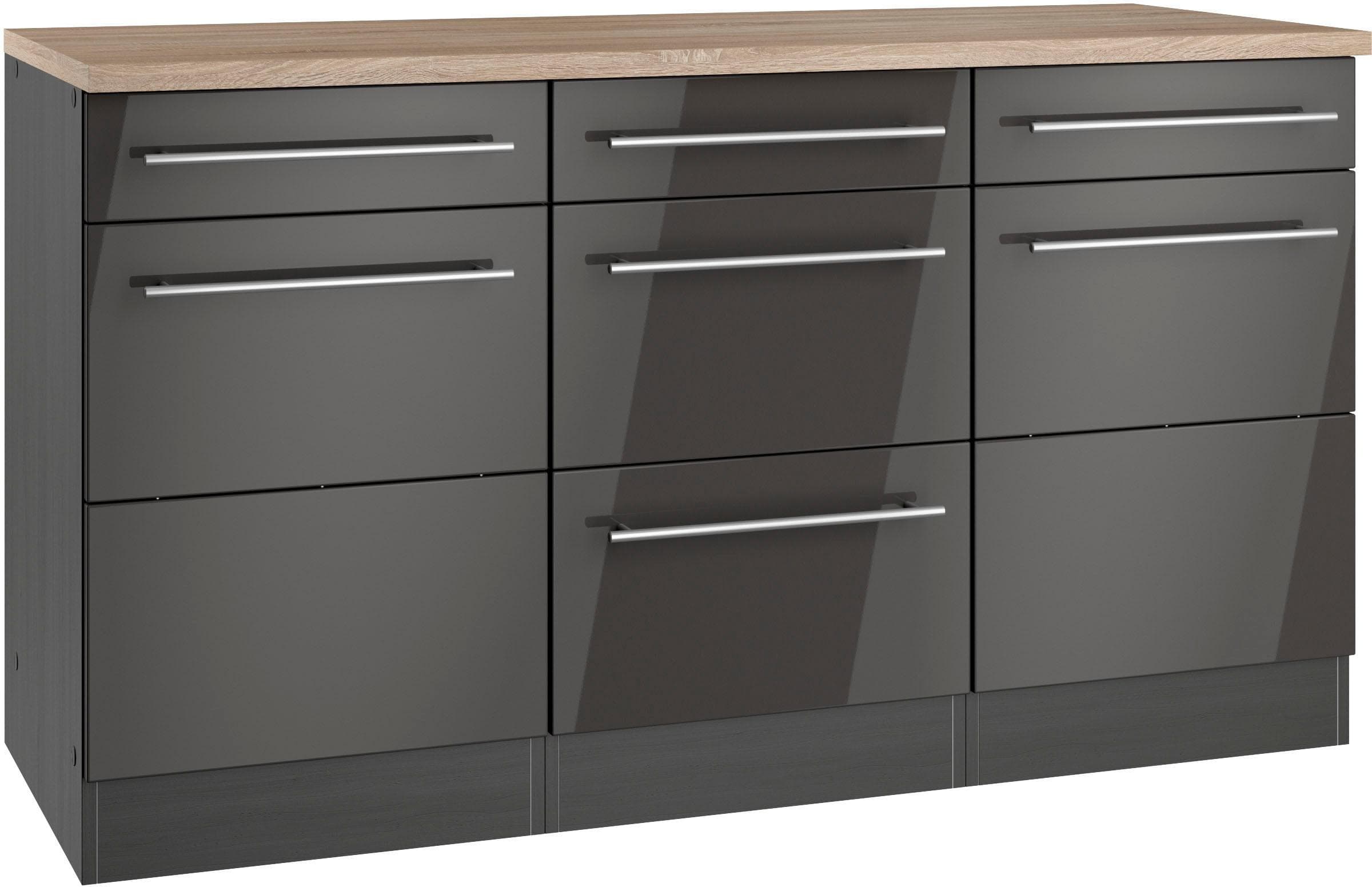 Kochstation KS-Wien Unterschrank Grau Hochglanz 150cm