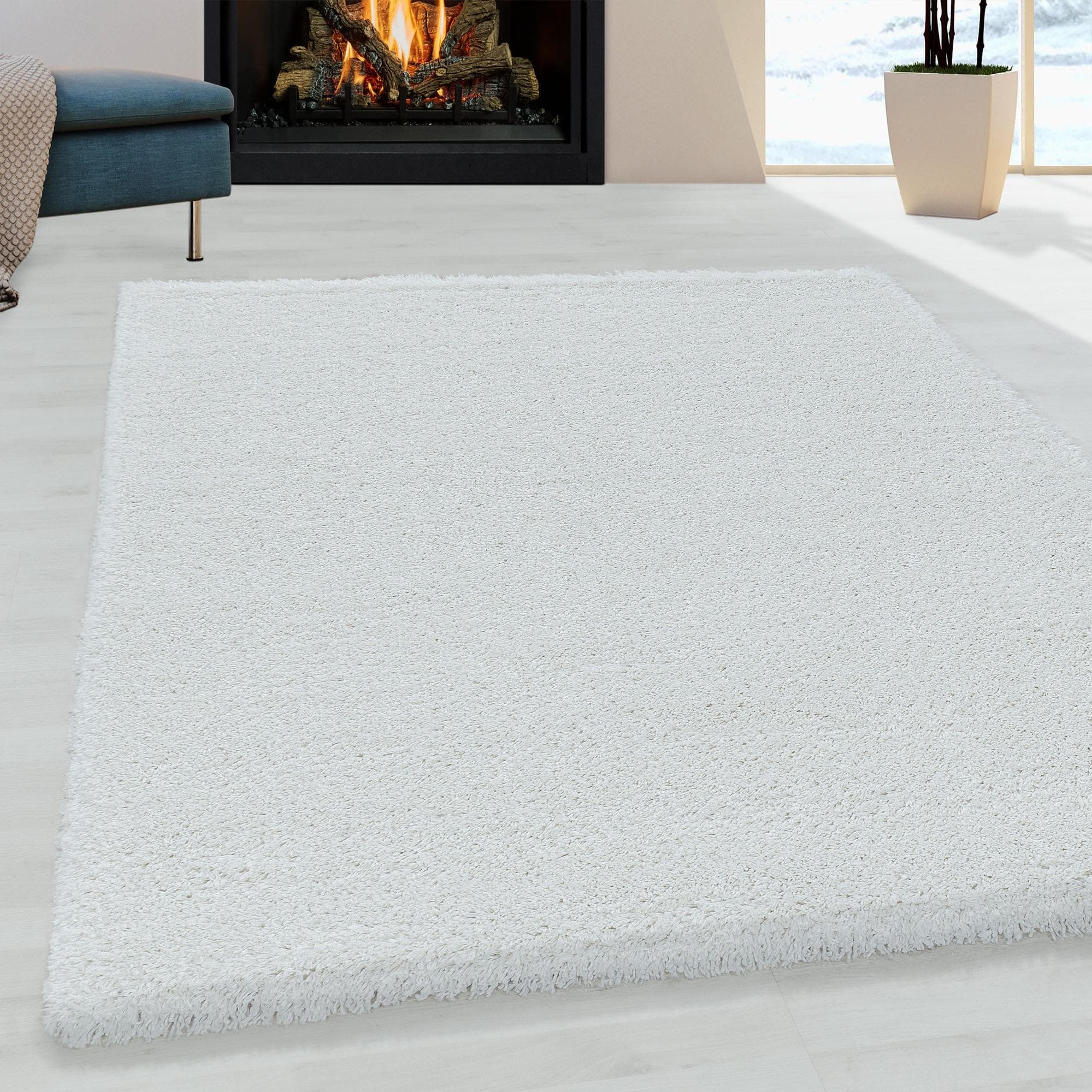 AYYILDIZ TEPPICHE FLUFFY 3500 Hochflor-Teppich Weiß Uni