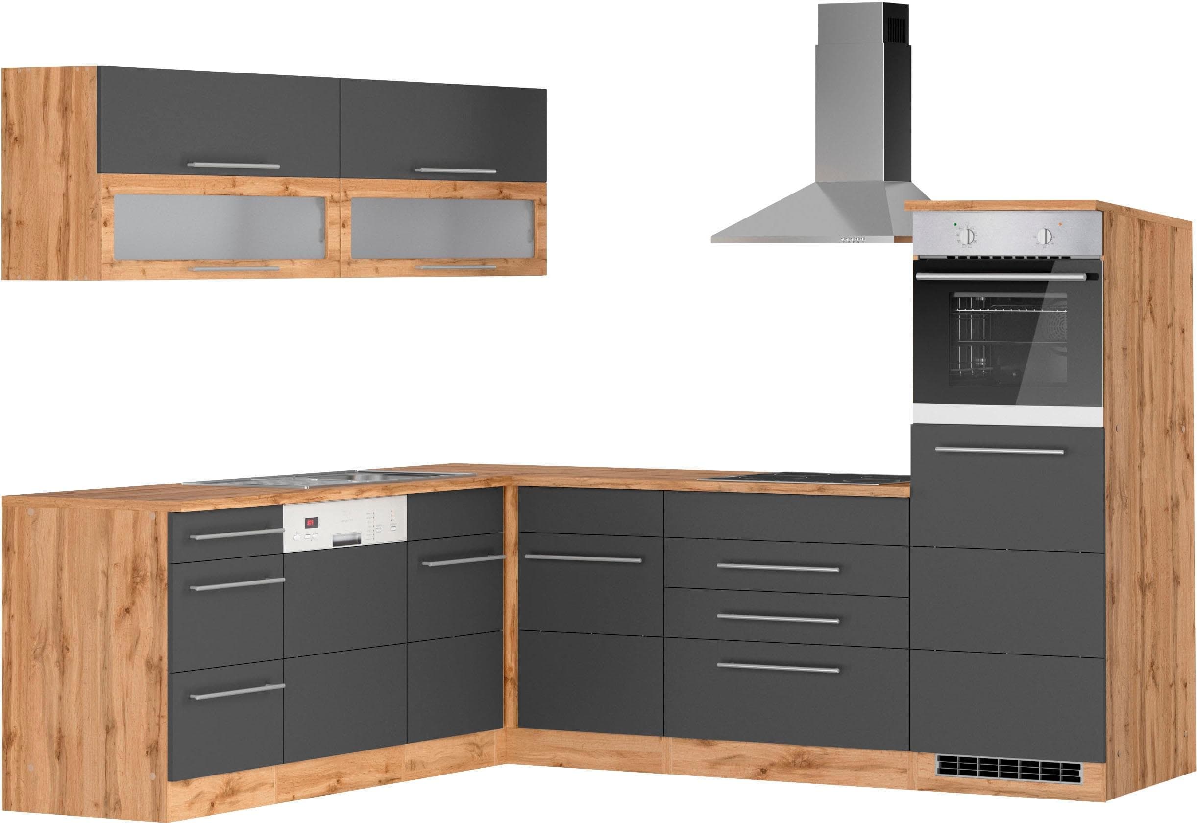 Winkelküche KOCHSTATION "KS-Wien" Grau Anthrazit Wotan-Eichenfarben