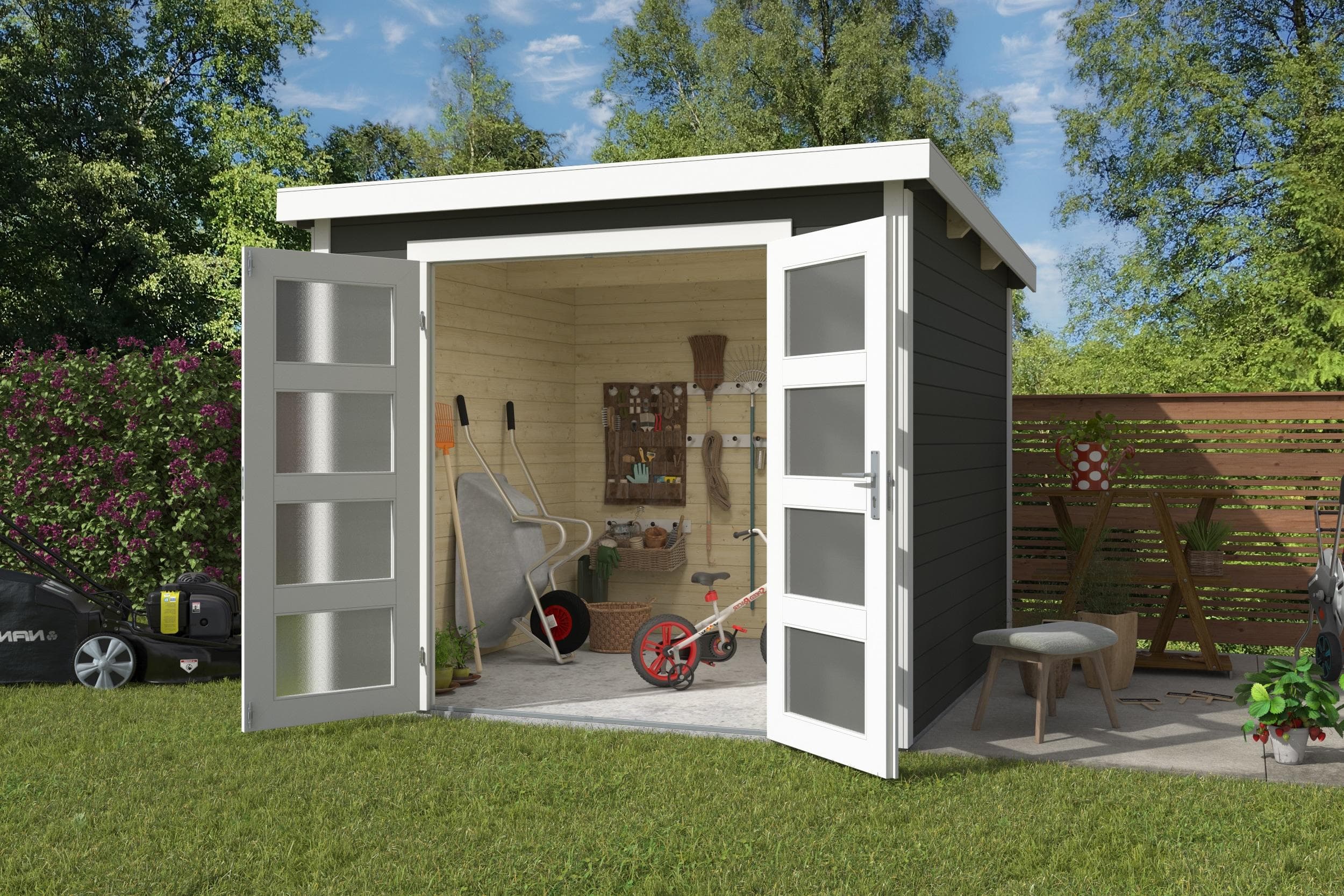 Gartenhaus Zambezi 4 Grüngrau Massivholz