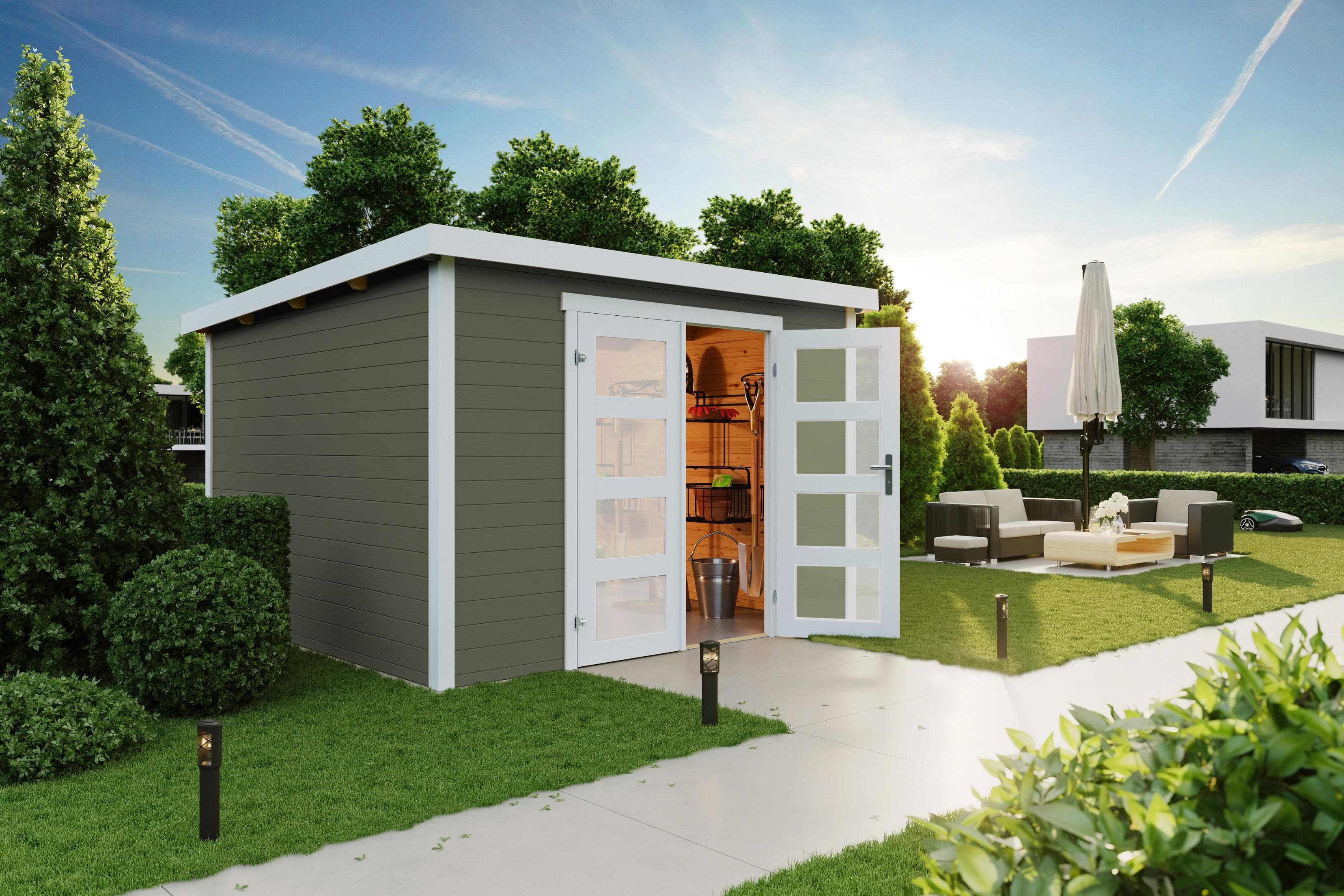 Gartenhaus Zambezi 6 Massivholz Grüngrau