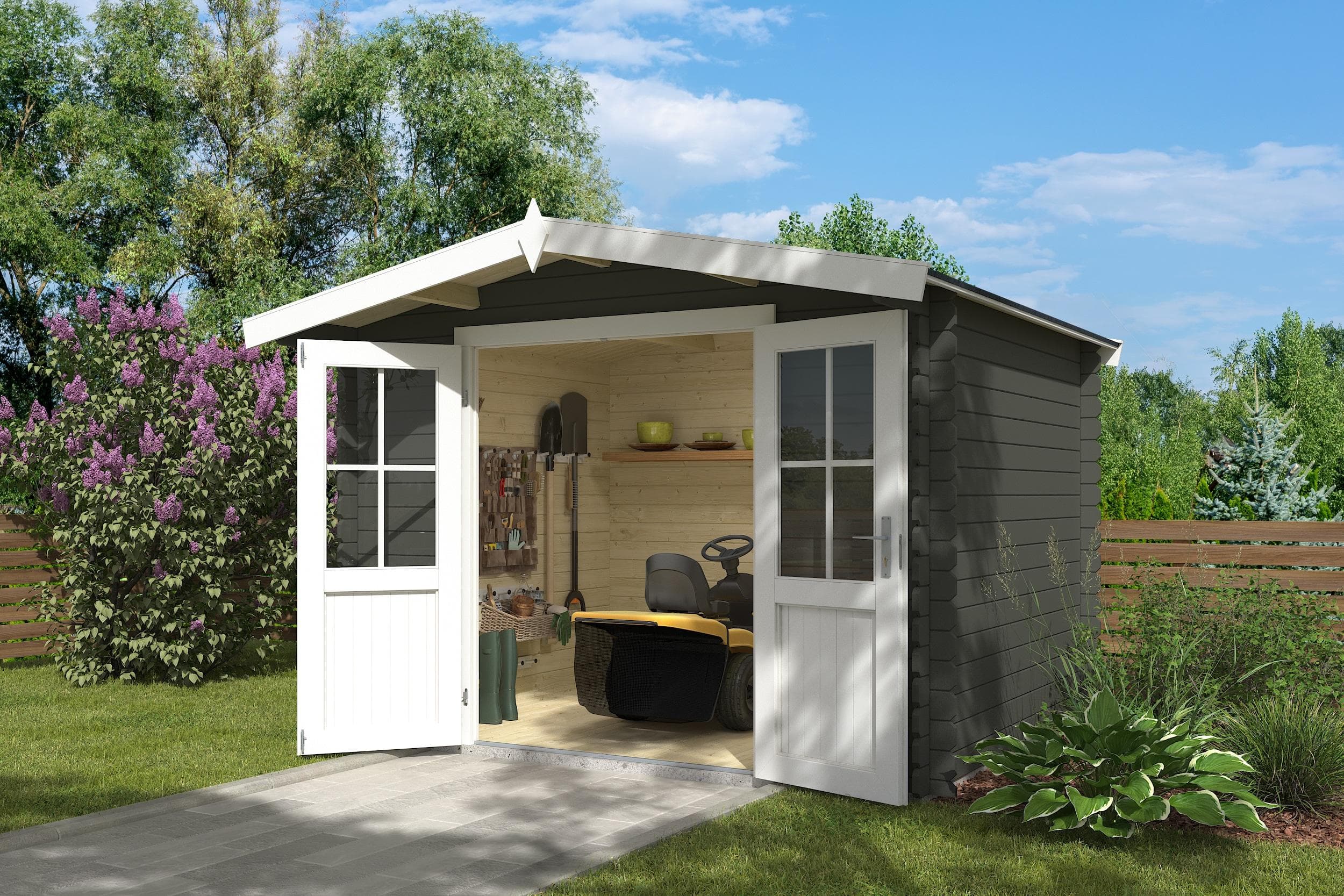 Gartenhaus Baltimore Grüngrau Massivholz