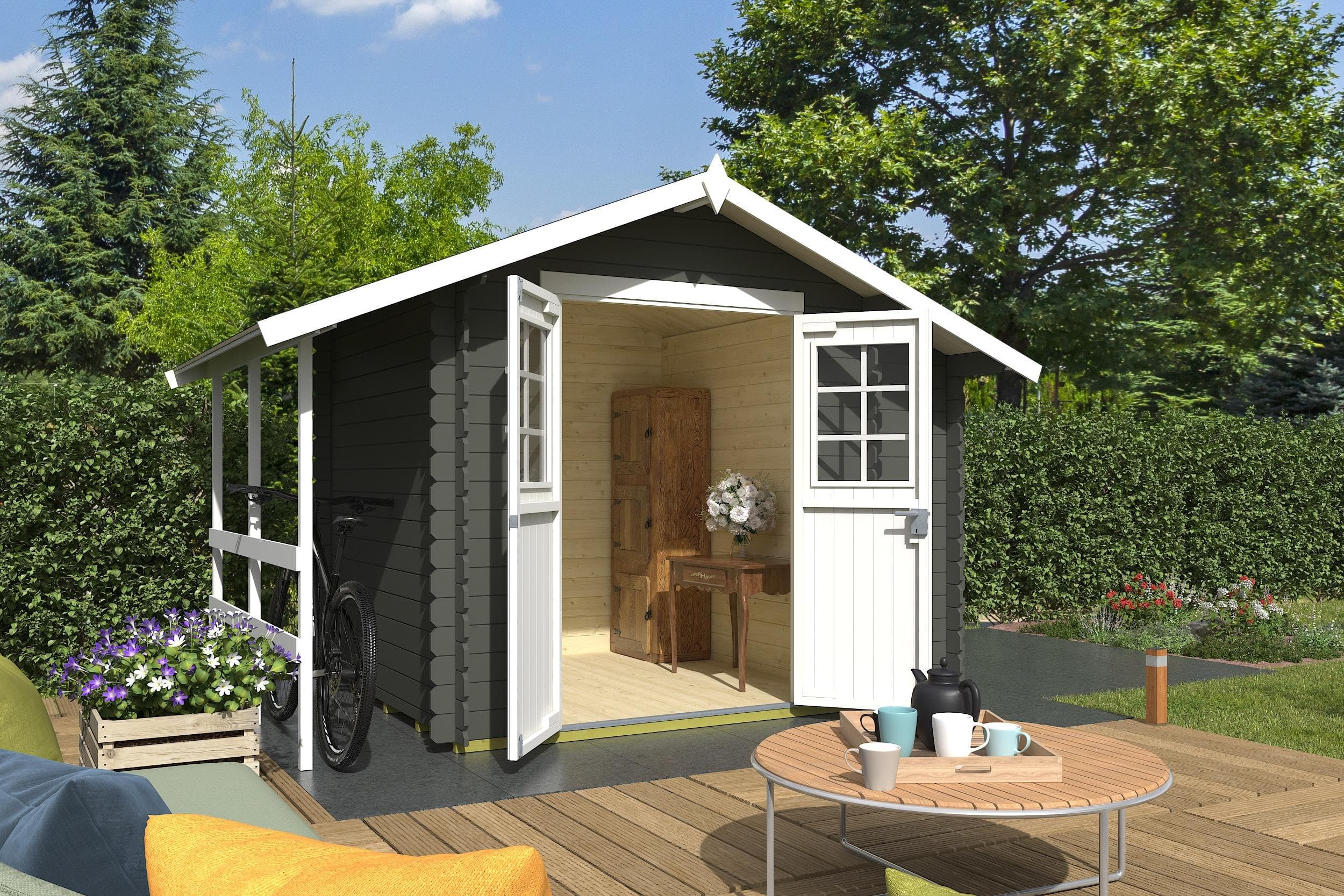 Nordic Holz Gartenhaus Vilano 1 Grüngrau Massivholz