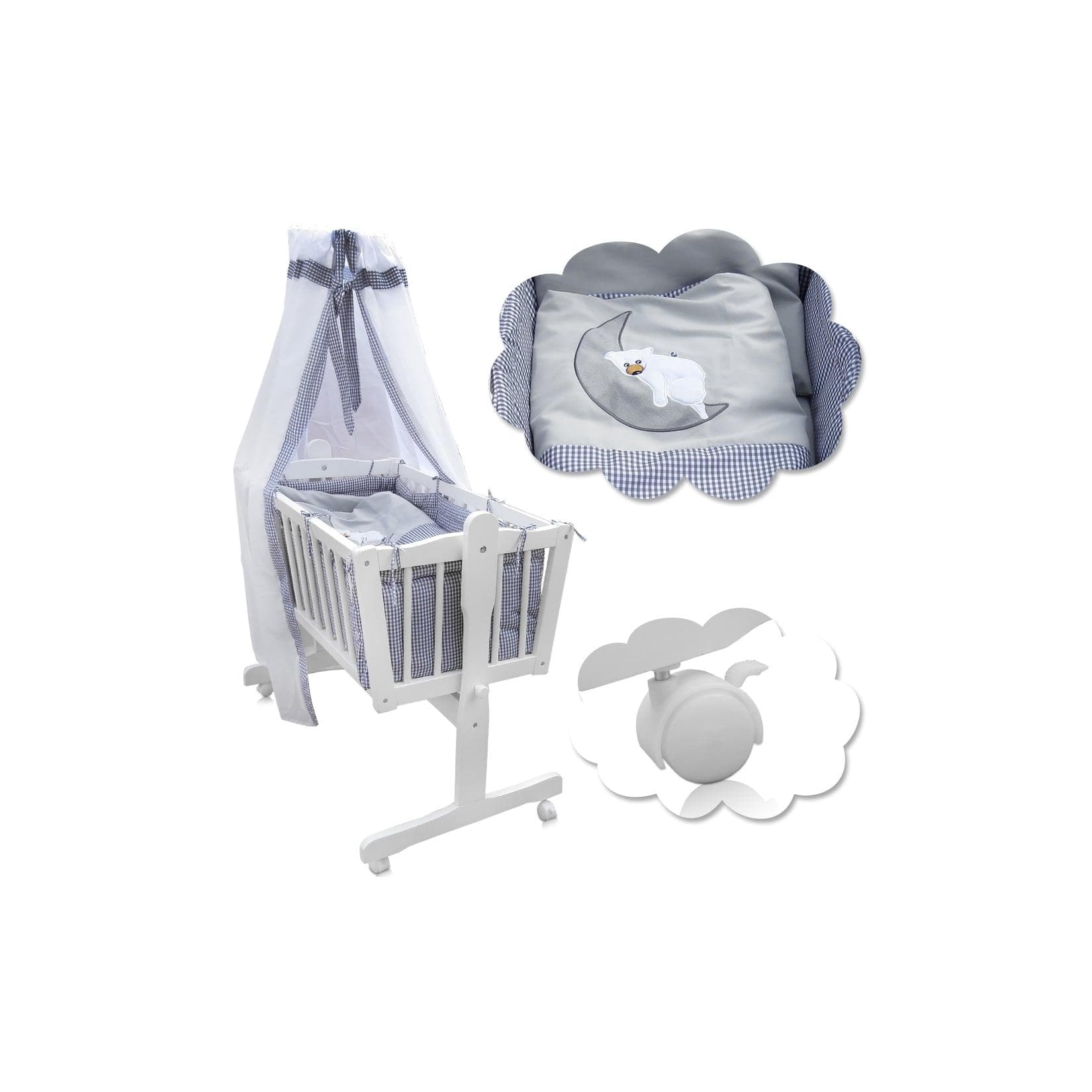 VitaliSpa® Babybett Weiß/Grau mit Schaukelmechanismus