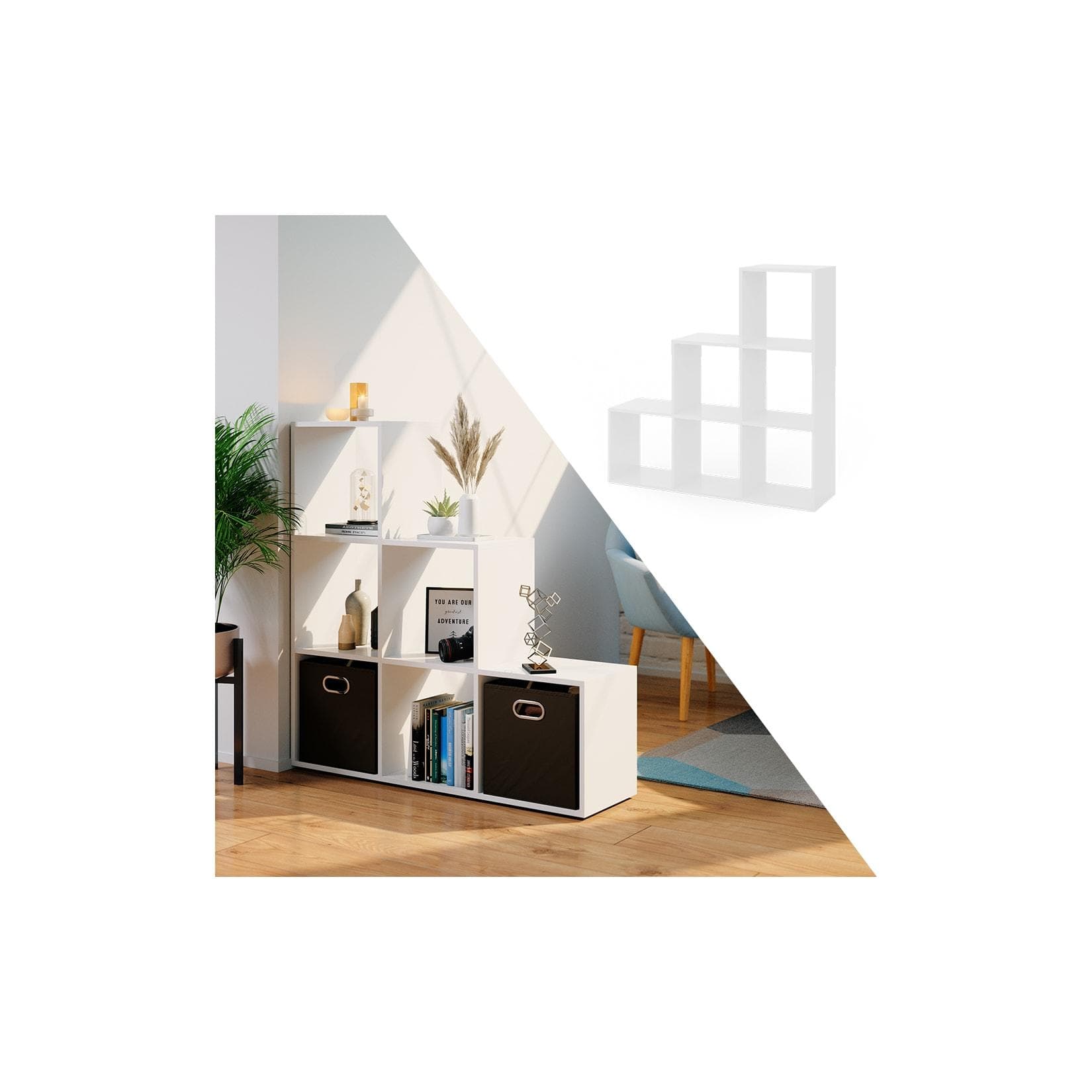 Vicco Treppenregal Raumteiler 6 Fächer Weiß Stufenregal