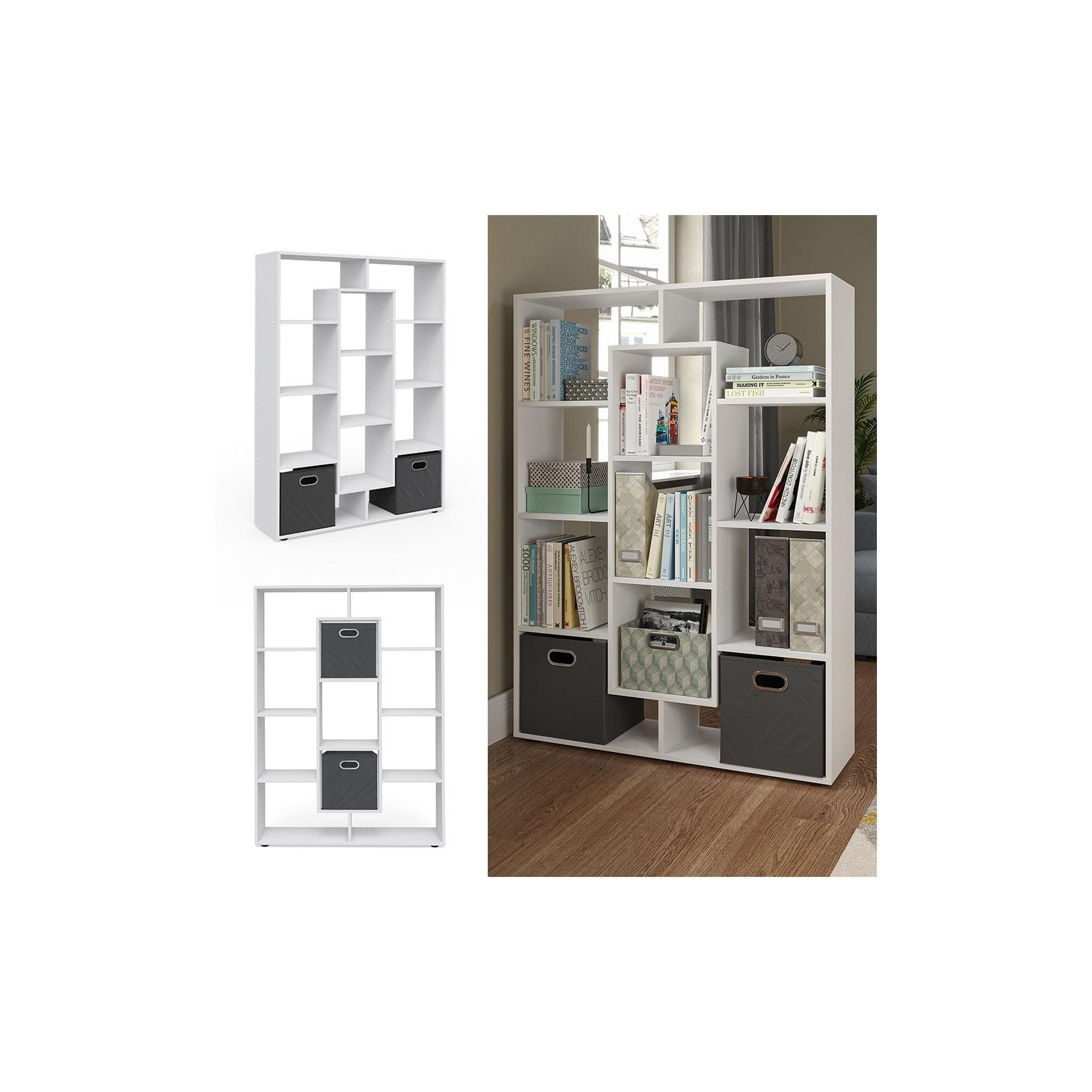 Vicco Raumteiler Weiß mit Faltboxen - Funktional & Designstark