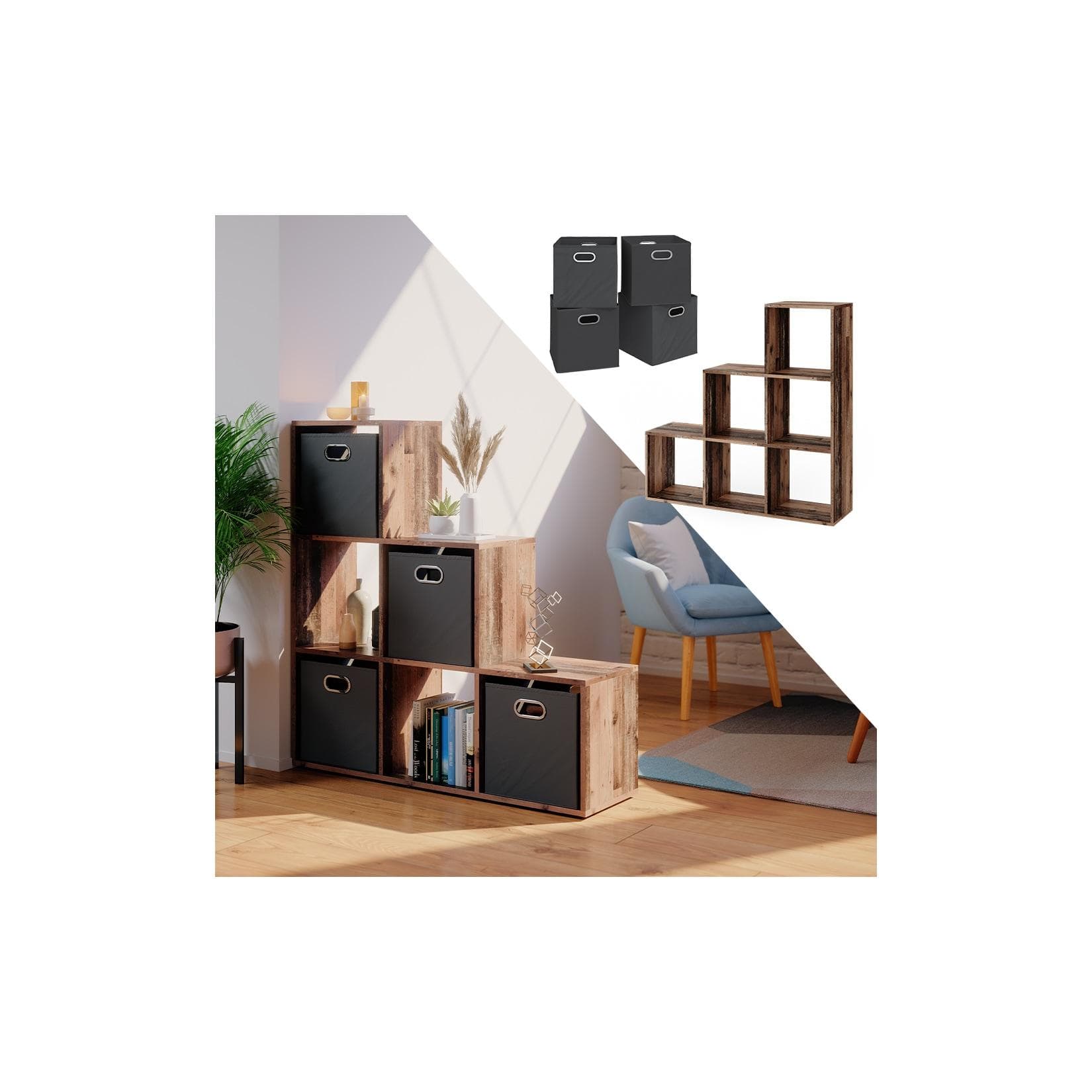 Antikholz Raumteiler mit 4 Faltboxen