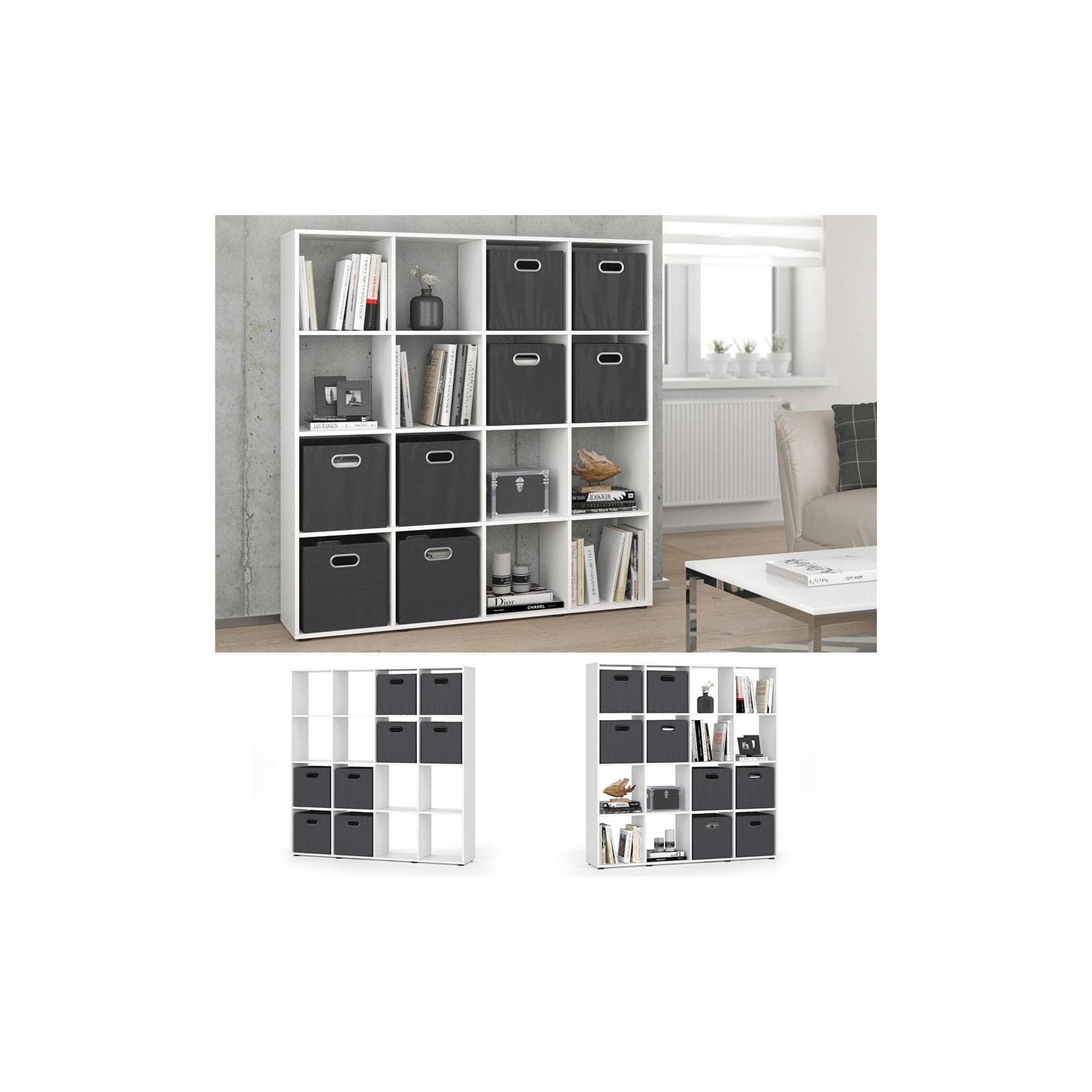 Faltbarer Raumteiler mit 4 Boxen - Weiß