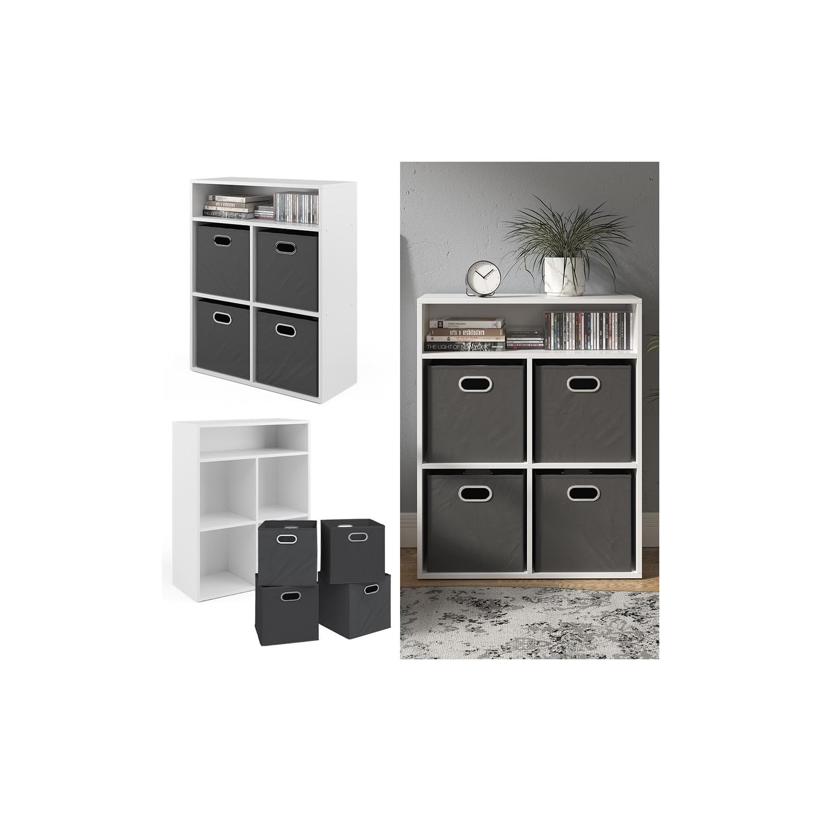 Vicco Bücherregal Weiß mit Faltboxen - Kratzfestes Büroregal