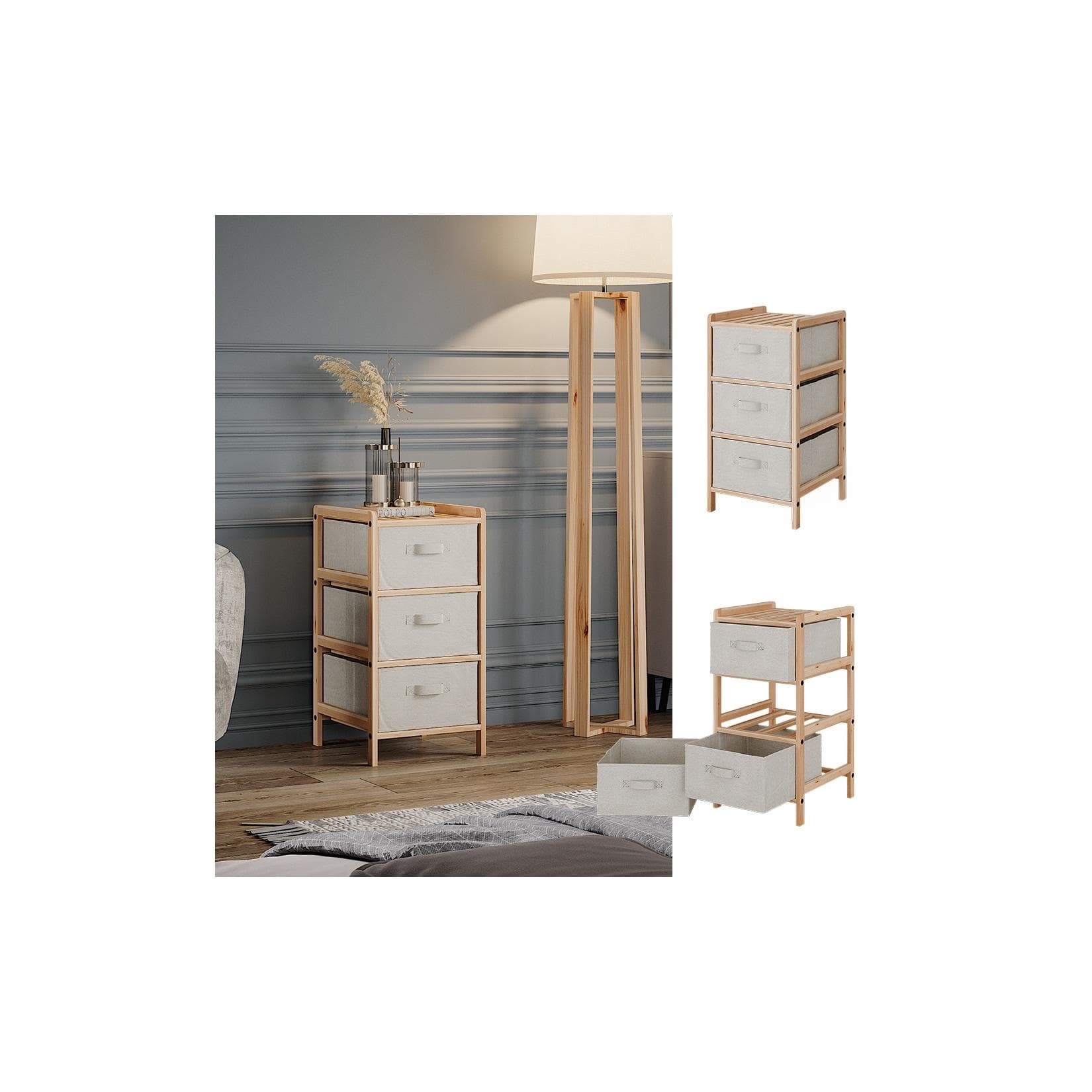 Vicco Badschrank Bruno Beige mit 3 Stoffschubladen