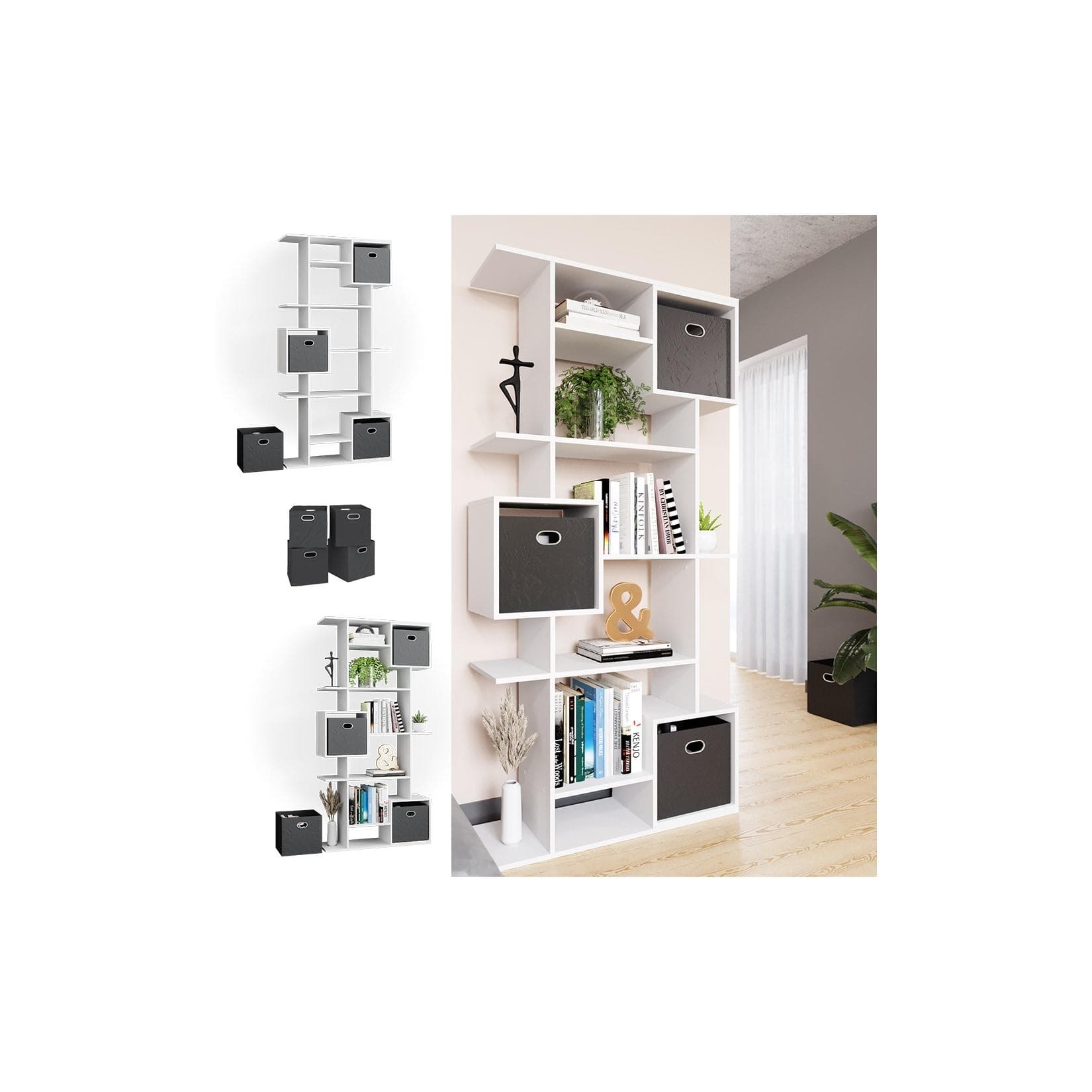 Weißer Raumteiler Cube mit 2 Faltboxen