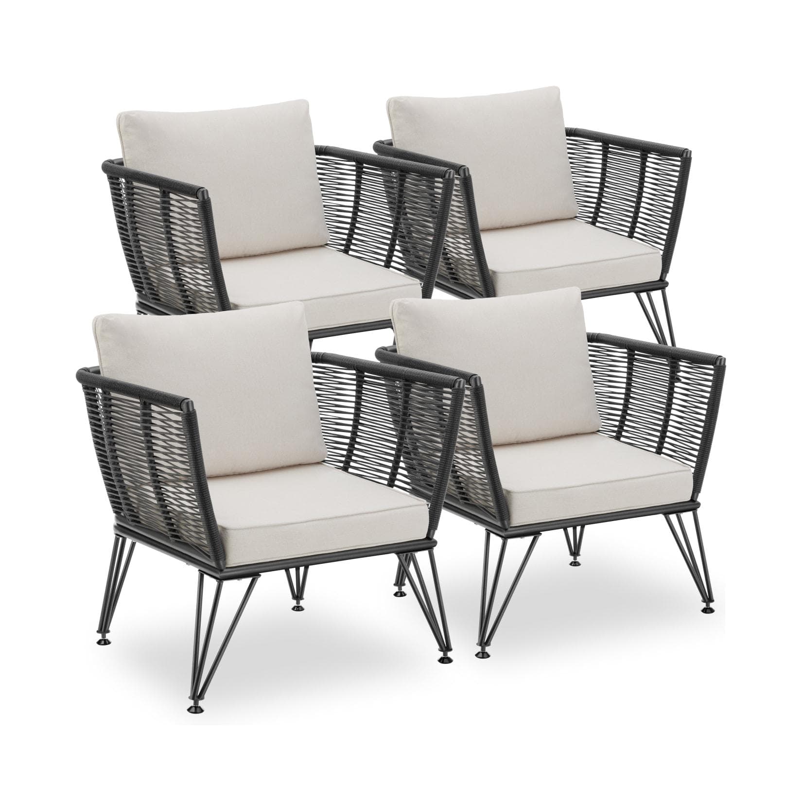 TECTAKE Garten-Loungesessel Sundo 4-tlg. Rope-Design Grau