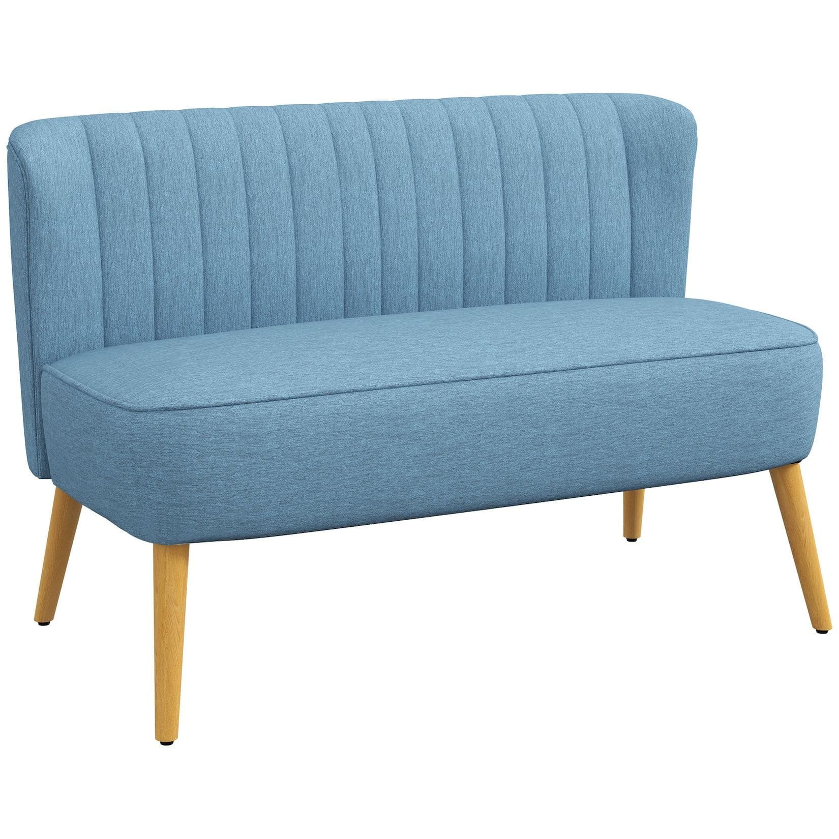 HOMCOM Loveseat Blau - Retro Design, Holzbeine, Polstersofa für Wohnzimmer