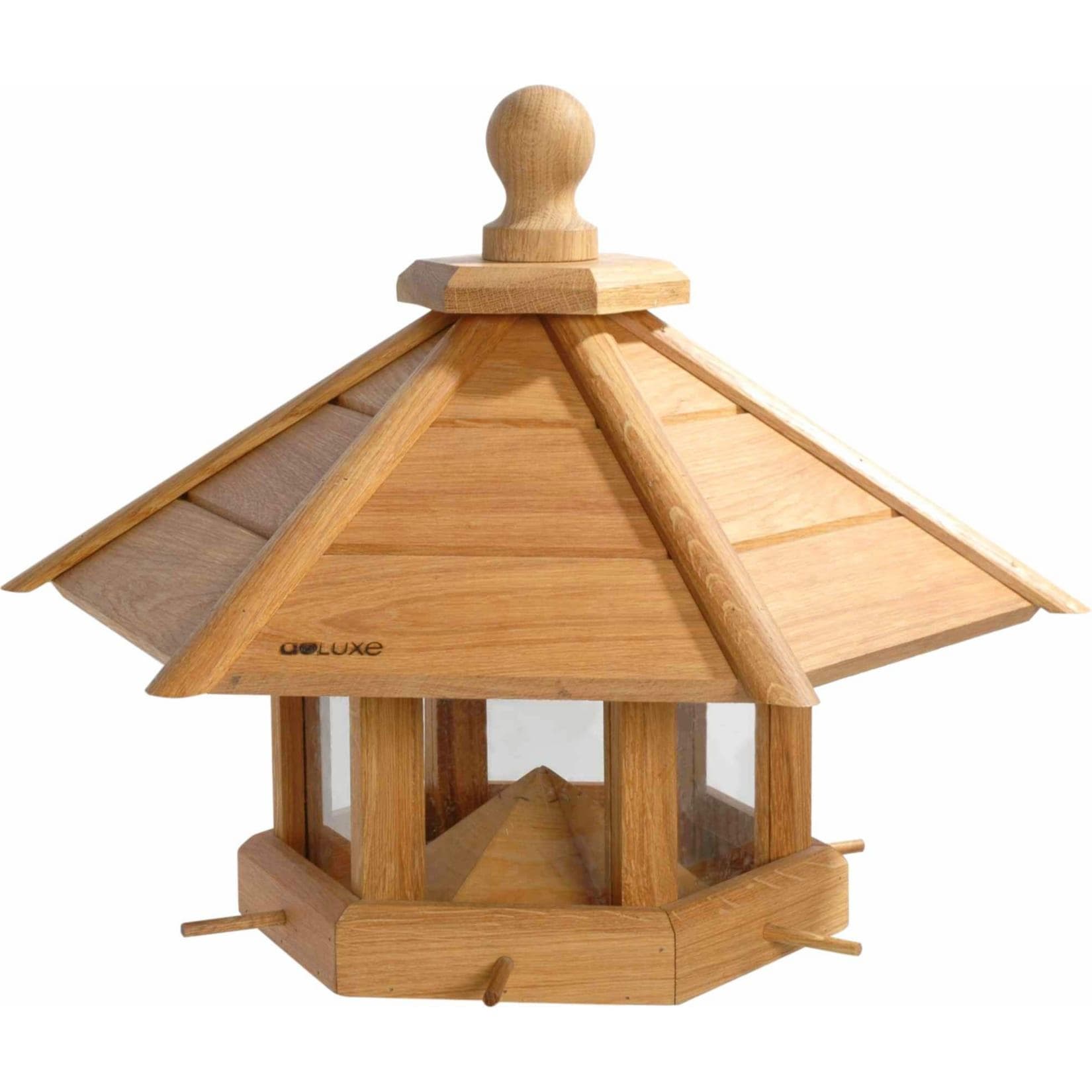 Sehr großes Eiche Vogelhaus "Anflug" Futtersilo Anflugstangen