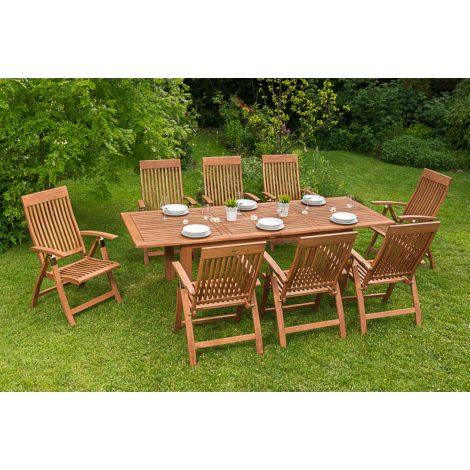 Merxx Commodoro Eukalyptusholz Garten-Essgruppe mit Auszieh-Tisch