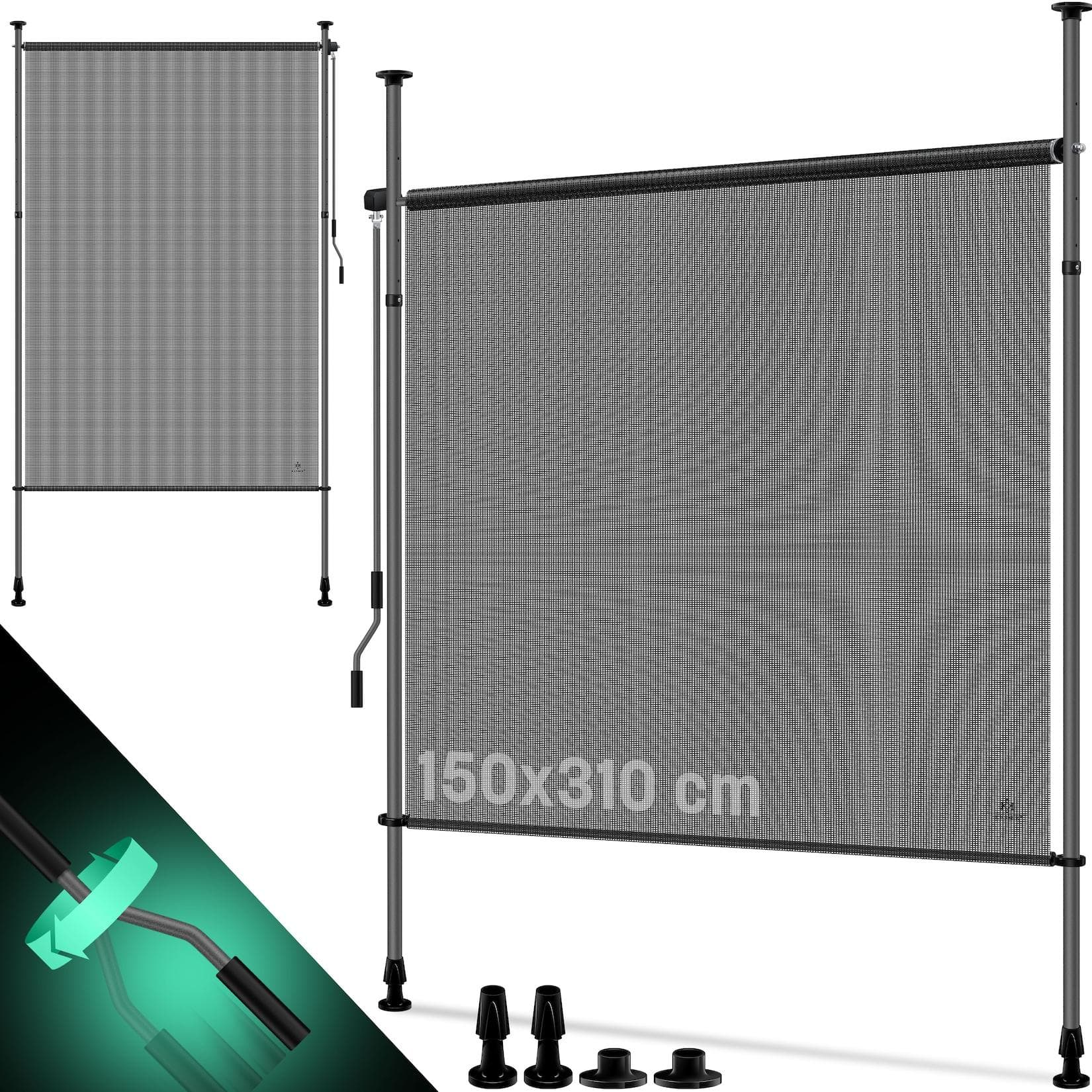 KESSER® Klemmmarkise Senkrechtmarkise Außen Ausziehbar Blickdicht Vertikalmarkise mit Handkurbel ohne Bohren Balkon-Sichtschutz & Windschutz für Garten & Terrasse Wasserfest