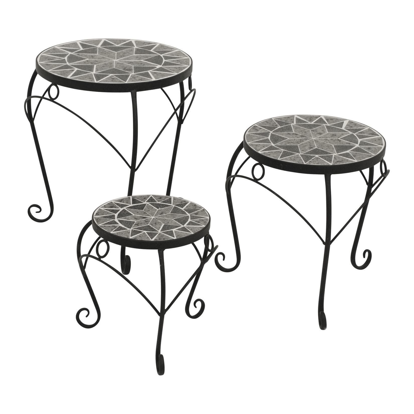 DEGAMO Beistelltisch SIENA 3-er Set Grau Mosaik Eisen