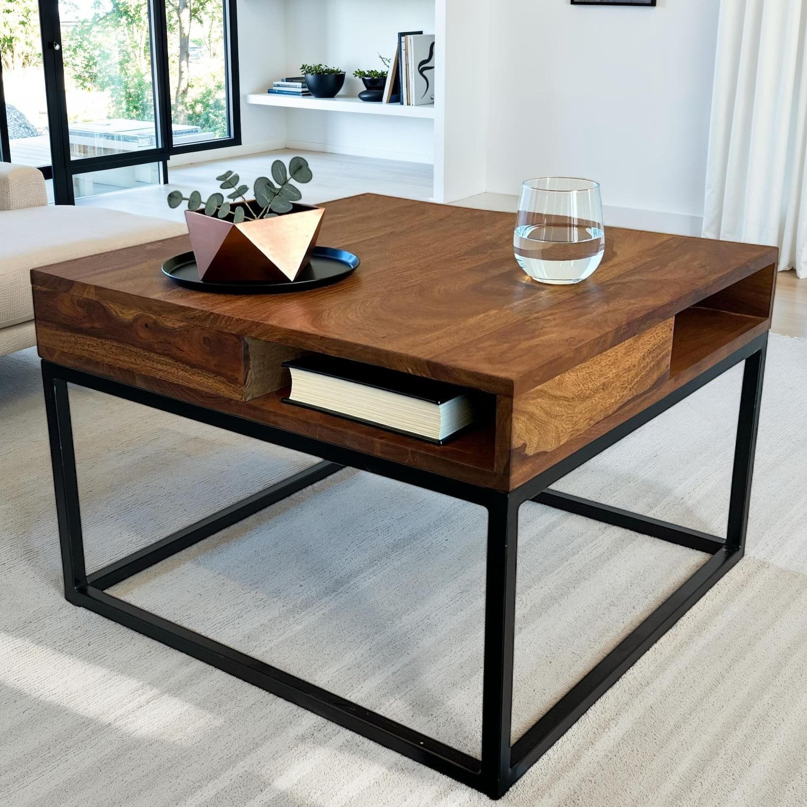 FineBuy Sofatisch Holz Massiv 60 cm Wohnzimmertisch Quadratisch