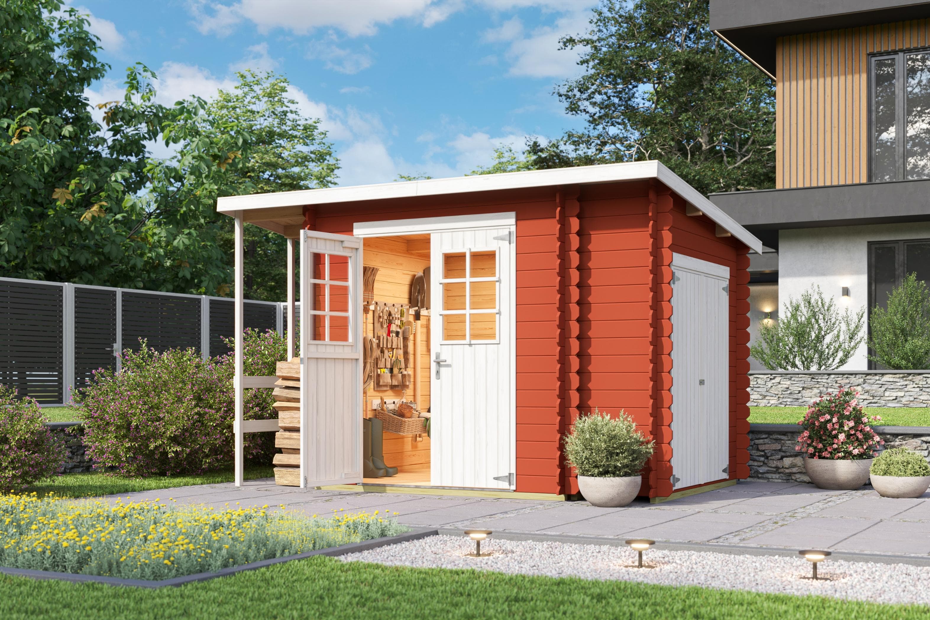 Gartenhaus Vilano 3 Schwedenrot Massivholz 3 Bereiche