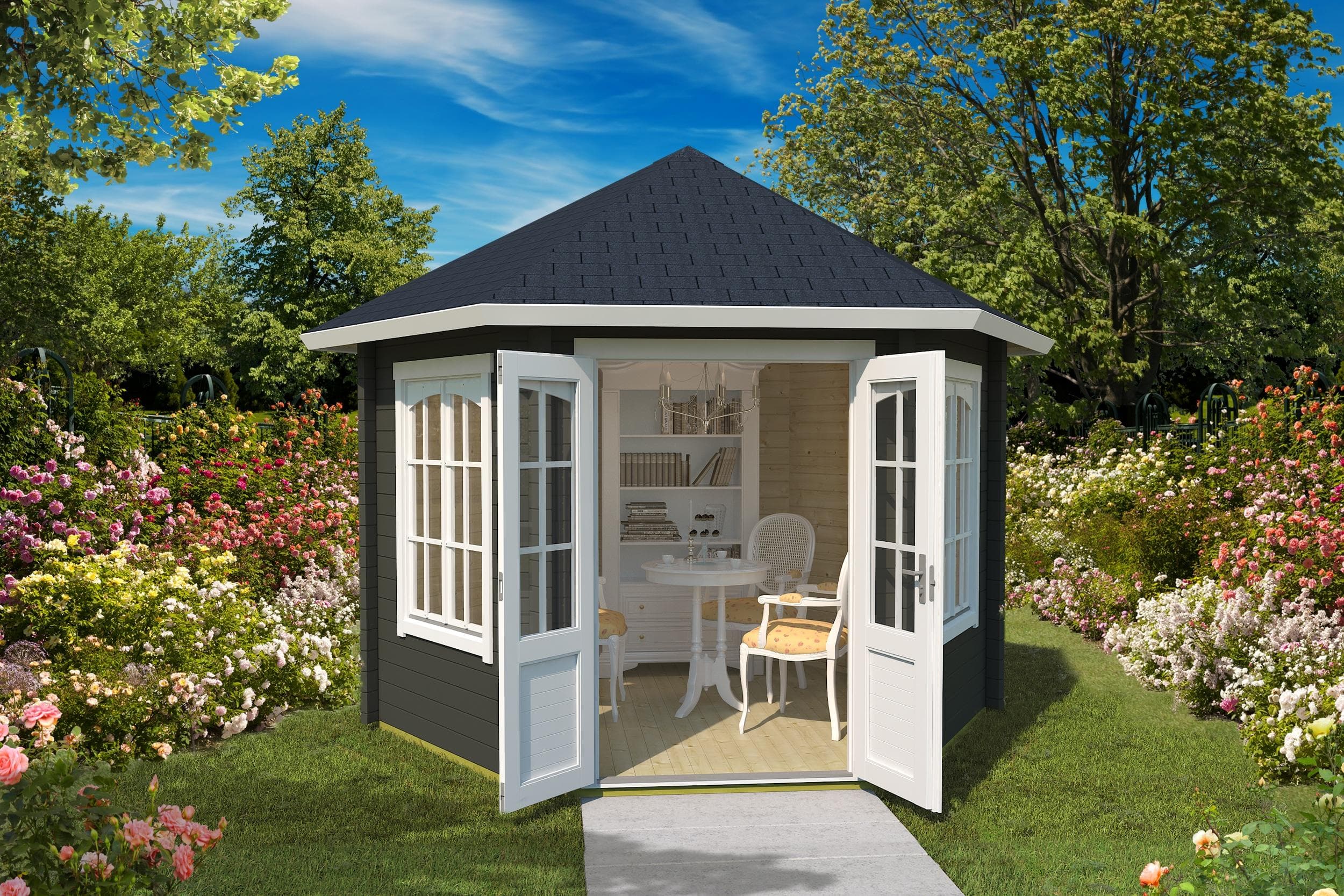 Gartenhaus aus Massivholz, Fichte, skandinavischer Stil