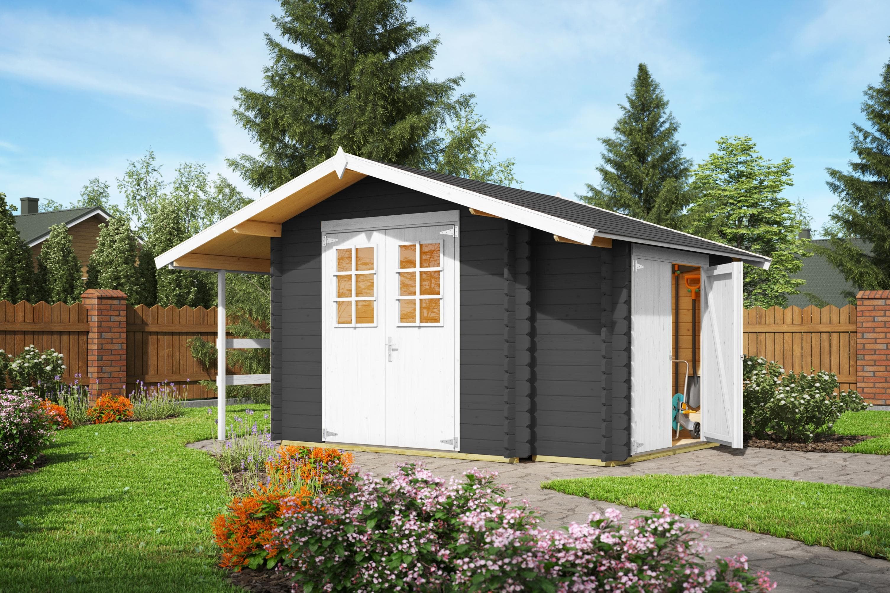 Nordic Holz Gartenhaus Vilano 2 Carbongrau Massivholz