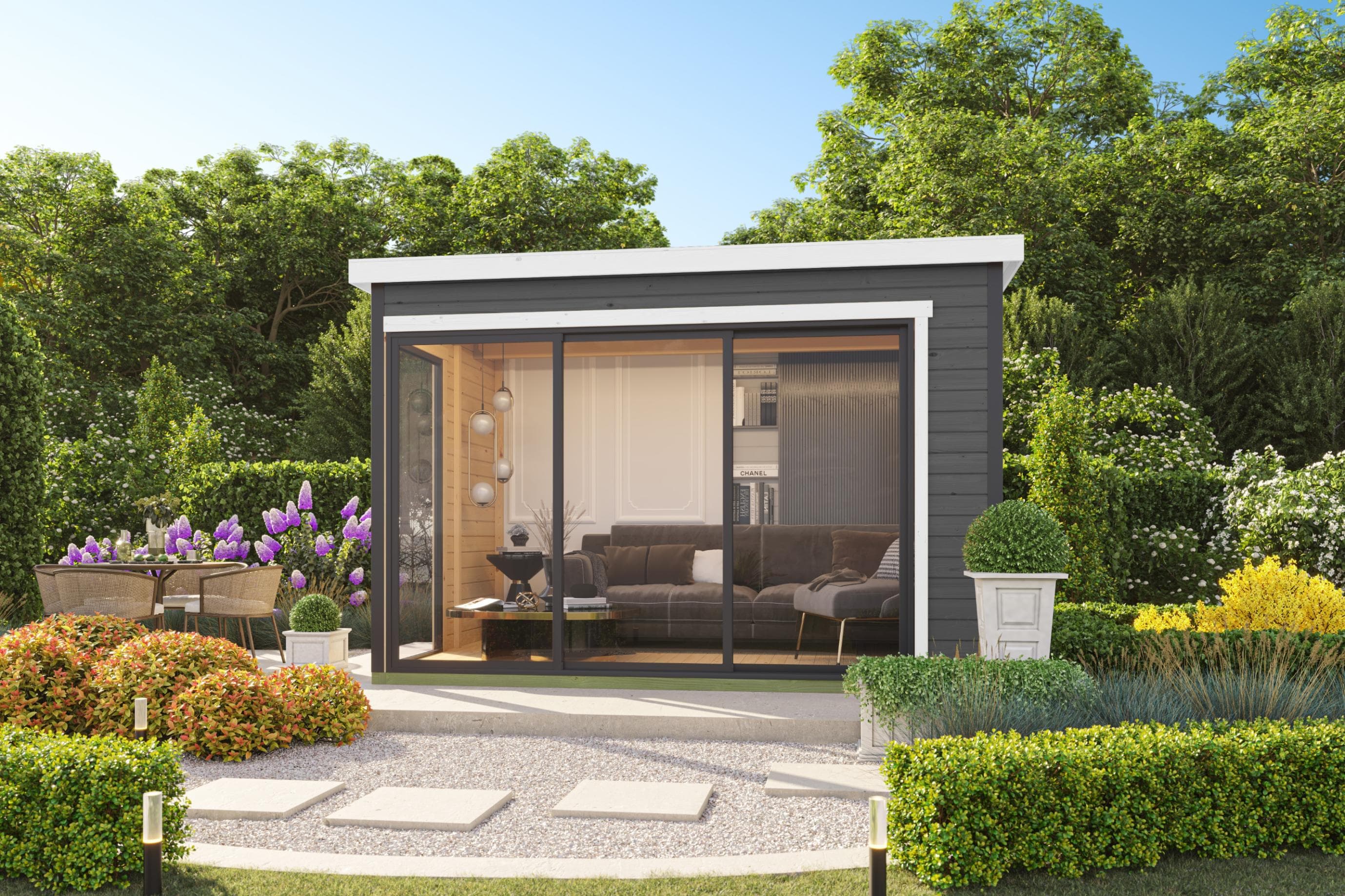 Gartenhaus NORDIC HOLZ "AUSTIN 5" Carbongrau Massivholz