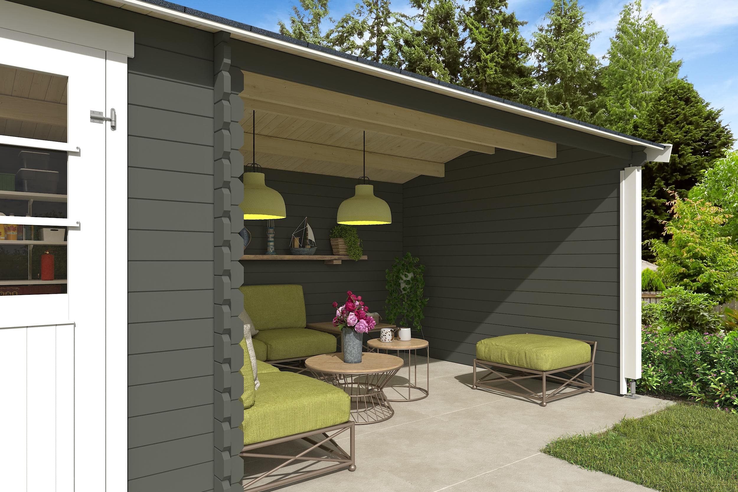 Gartenhaus-Seitenwand NORDIC HOLZ Grüngrau Massivholz