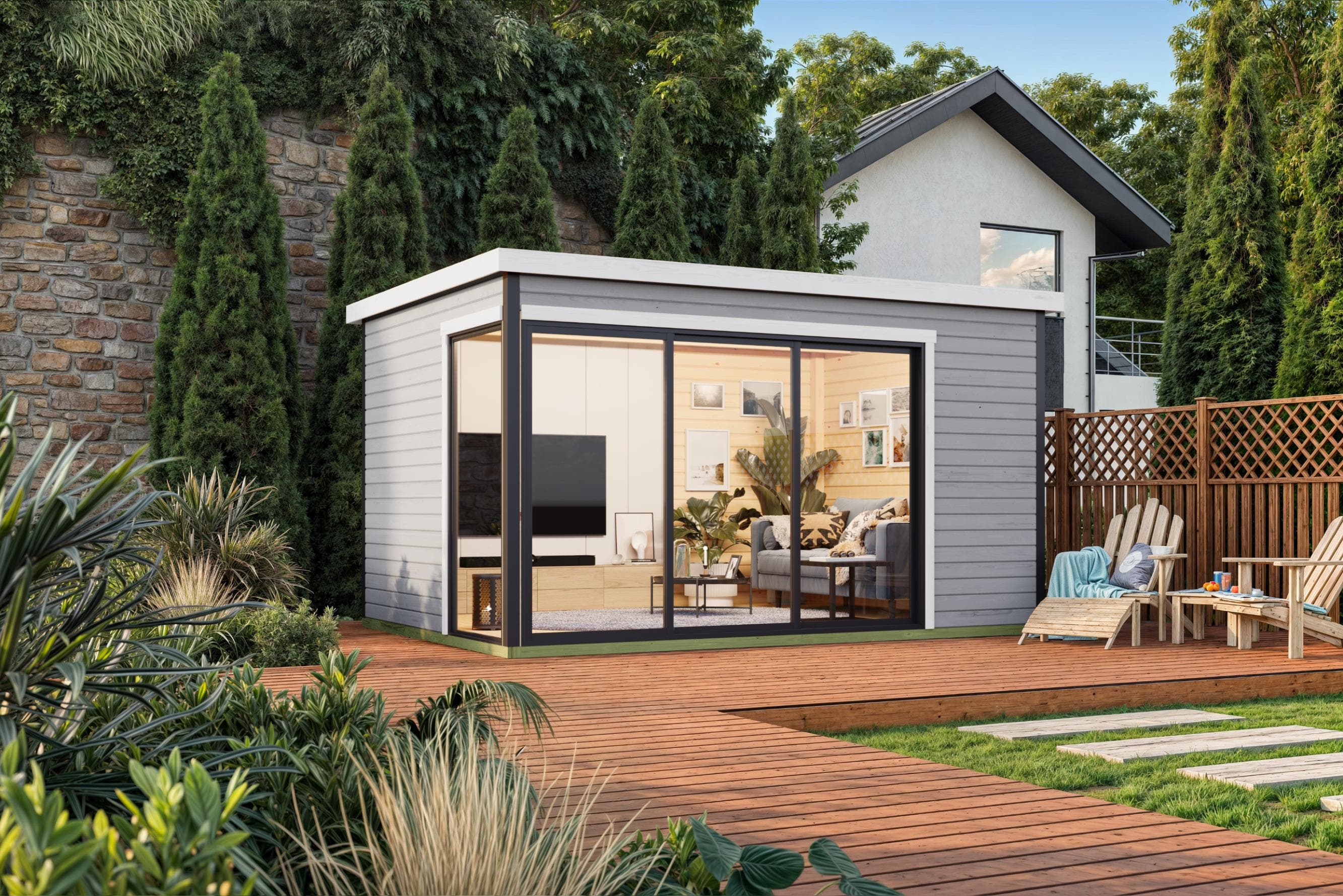 Gartenhaus NORDIC HOLZ "AUSTIN 6" Blockbohlensystem Flachdach