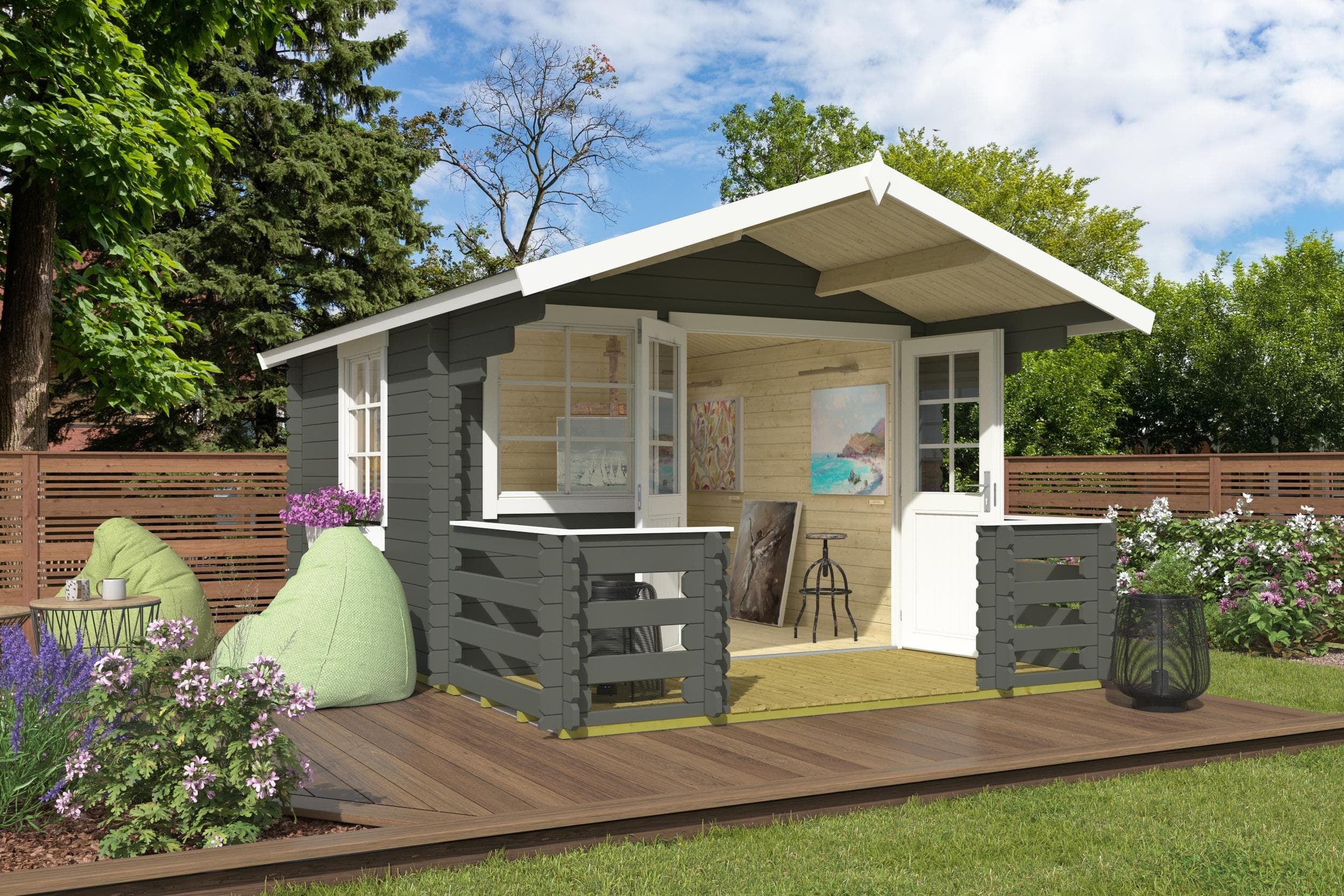 Gartenhaus Lola 2 Grüngrau Massivholz Blockhaus