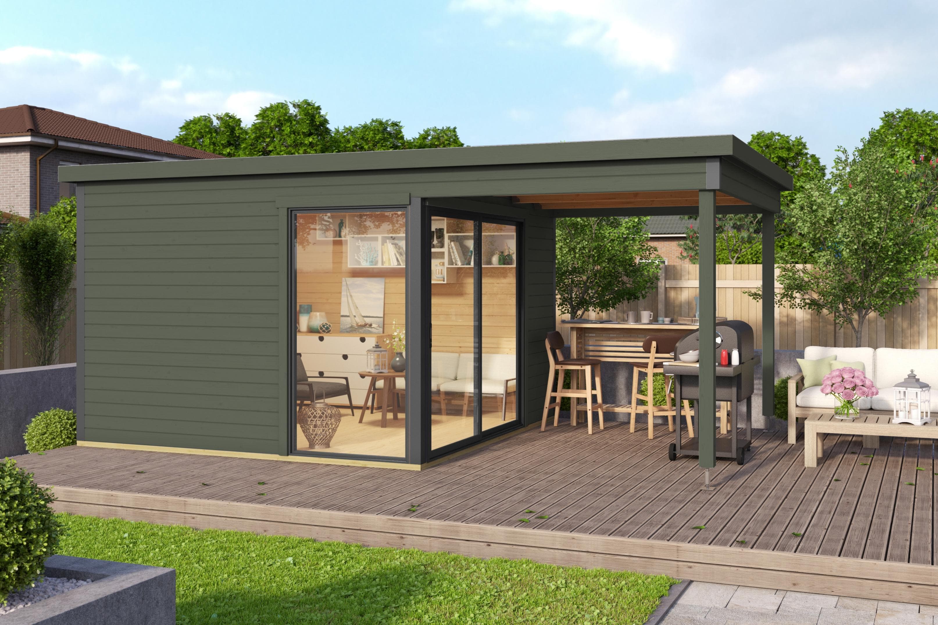 Gartenhaus aus Massivholz, Fichte, Skandinavischer Stil