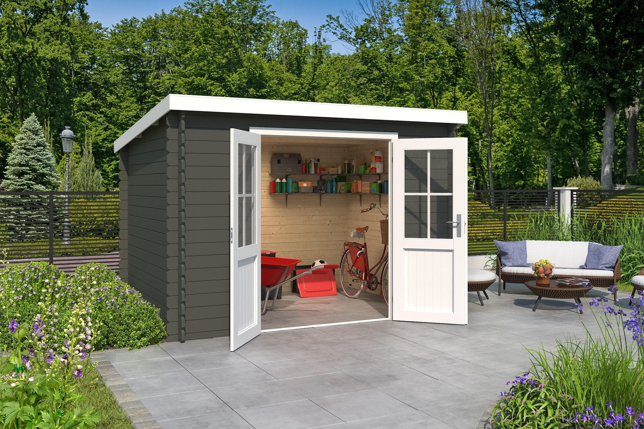 Gartenhaus Atlanta Fichte Grüngrau Blockbohlensystem