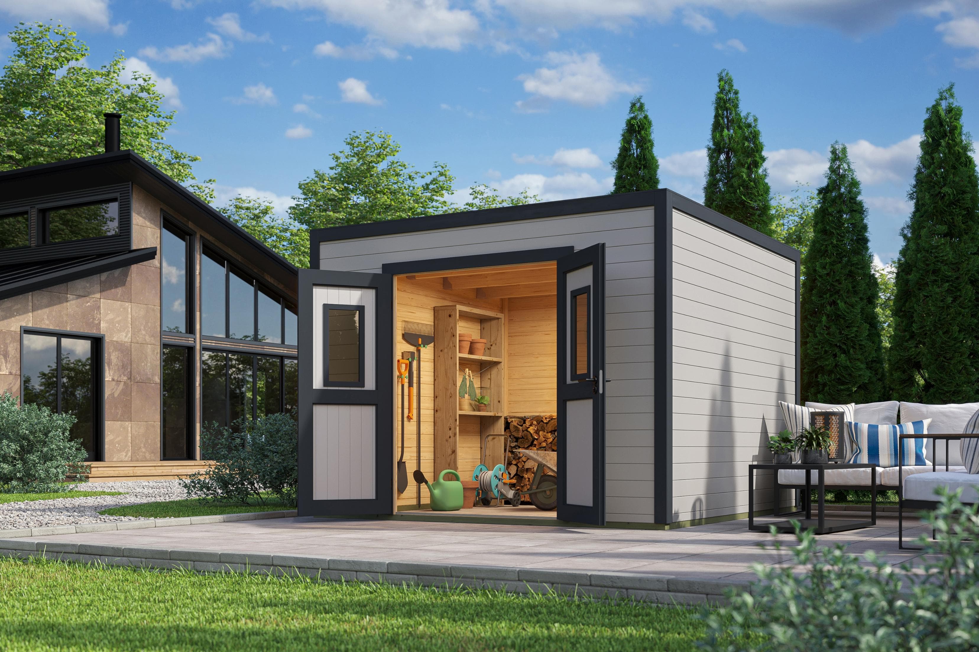 Gartenhaus Felix 3 Massivholz Grau