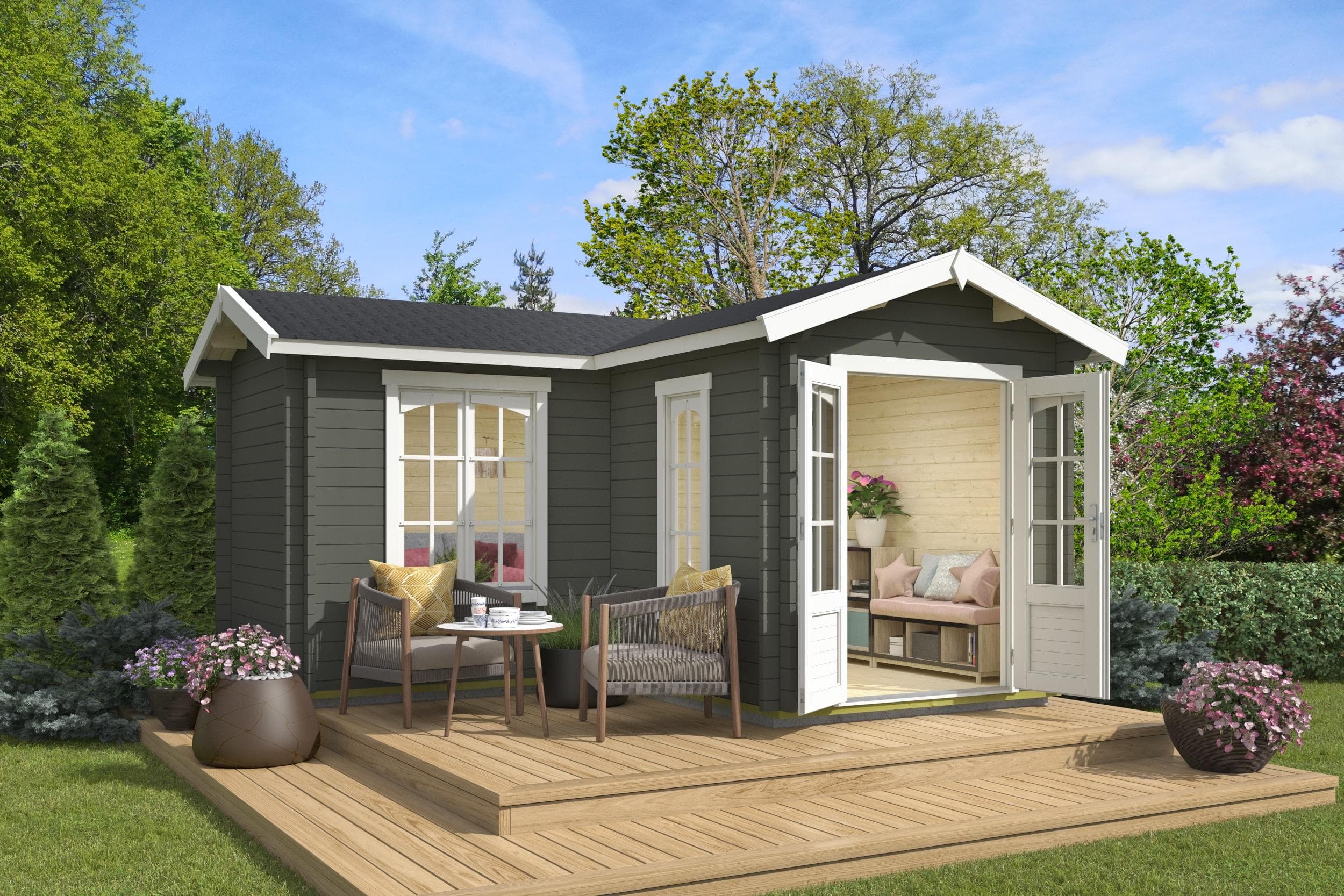 Gartenhaus aus Massivholz Fichte im skandinavischen Stil