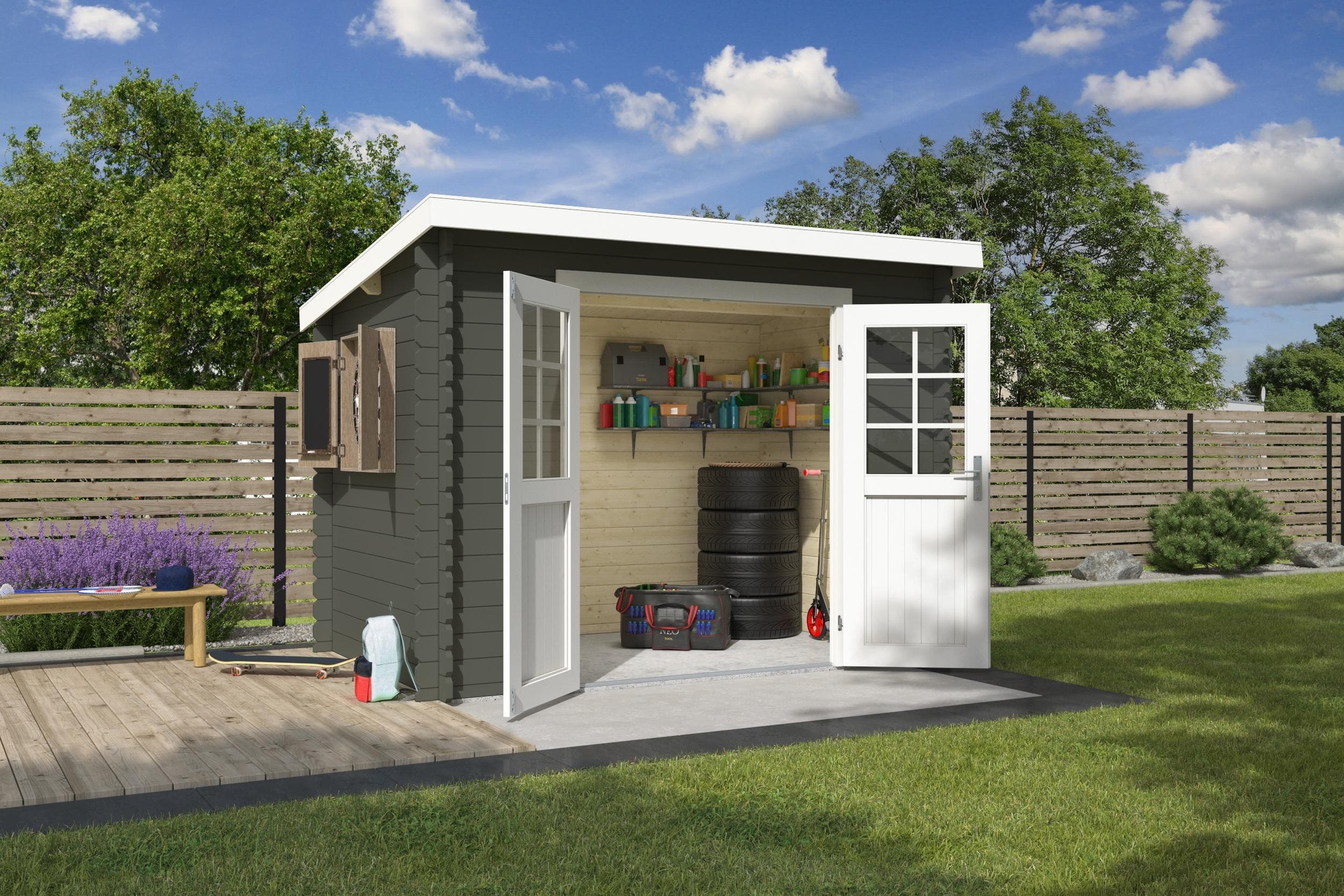 Gartenhaus San Jose 175 Grüngrau Massivholz