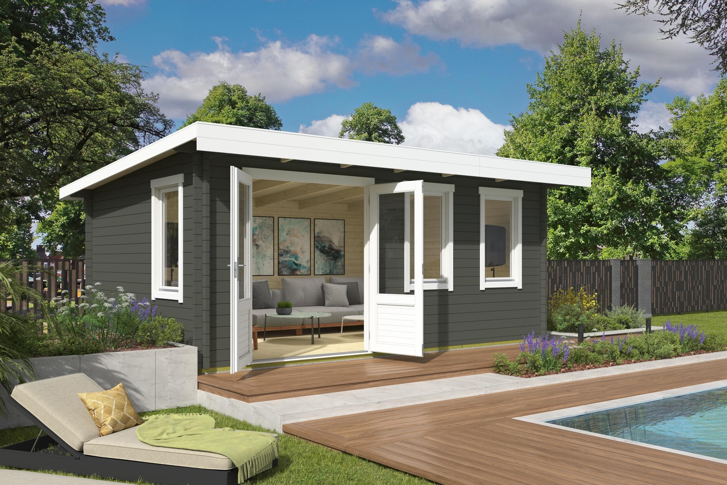 Gartenhaus NORDIC HOLZ BARUDA 53 Massivholz Grüngrau