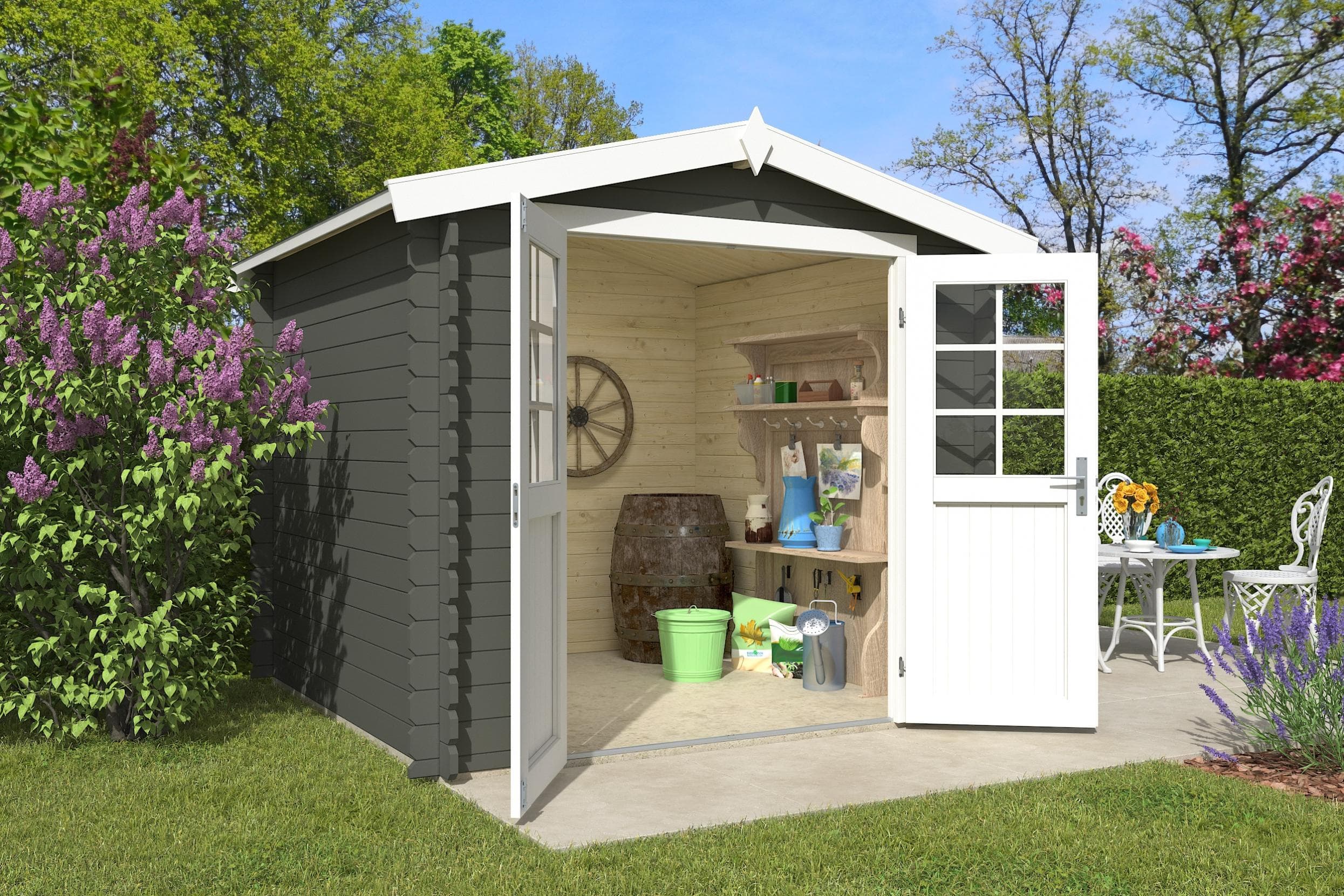 Nordic Holz Gartenhaus Ingo 230 Grüngrau Fichte Blockbohlensystem