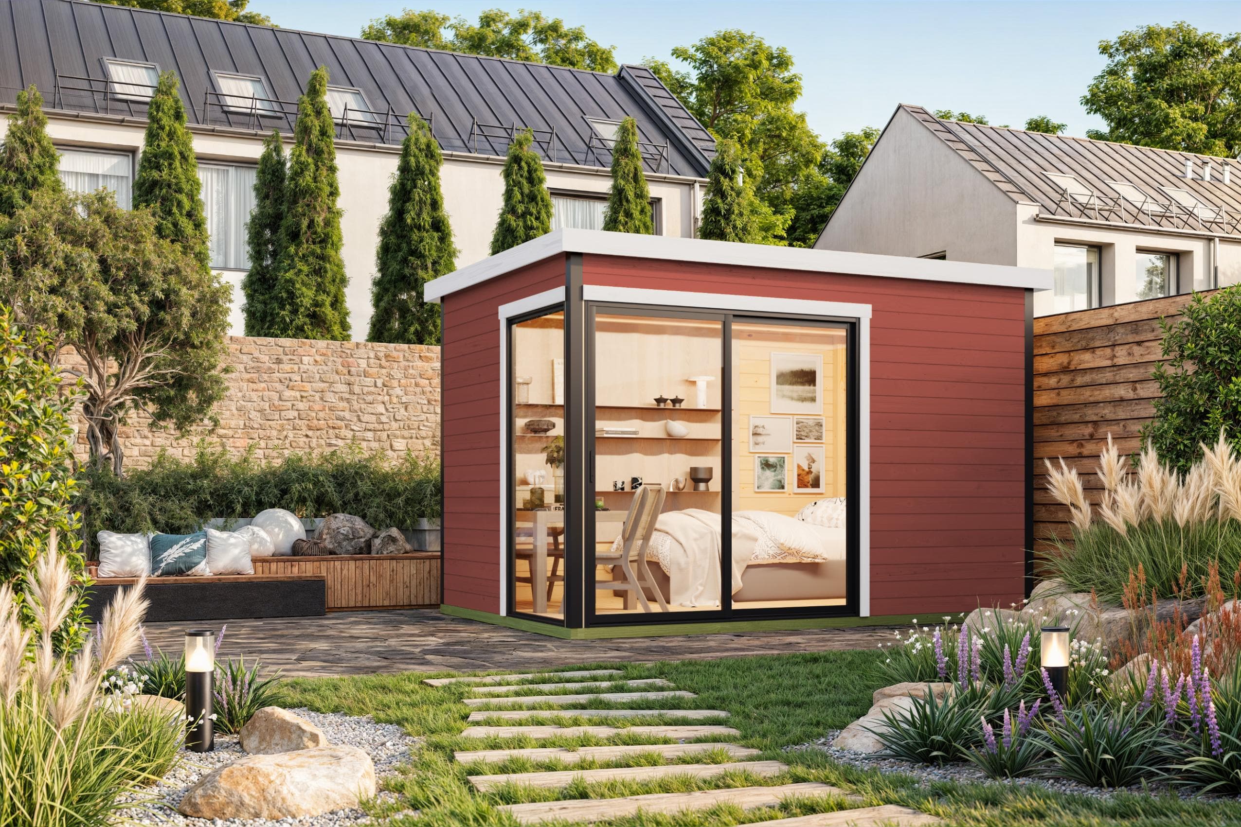 Gartenhaus NORDIC HOLZ "AUSTIN 2" Schwedenrot Blockbohlenkonstruktion